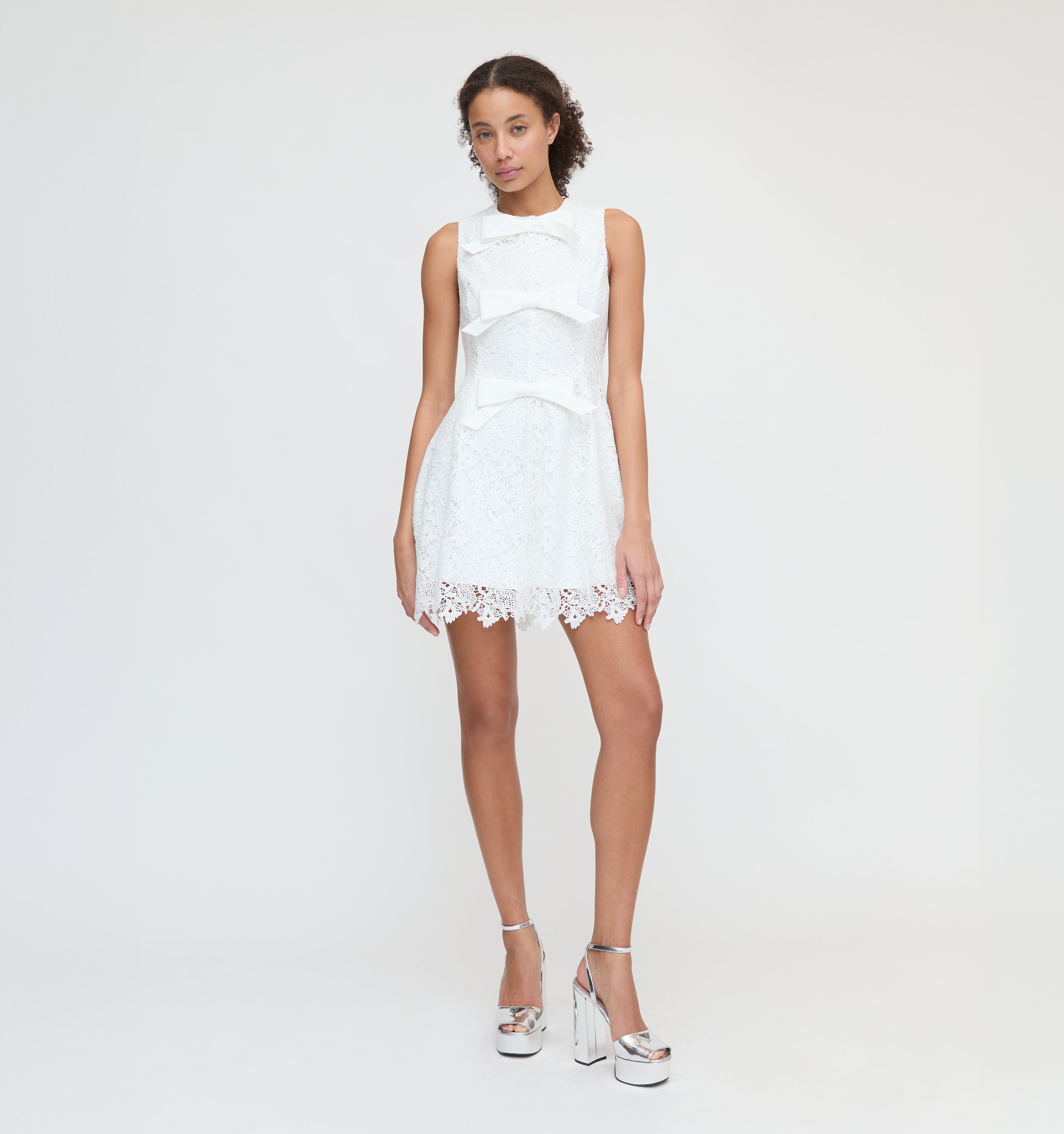 The Blythe Bow Dress in White Lace color: White Lace