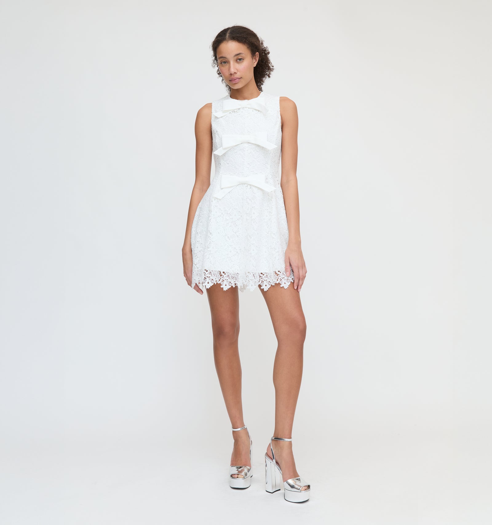 The Blythe Bow Dress in White Lace