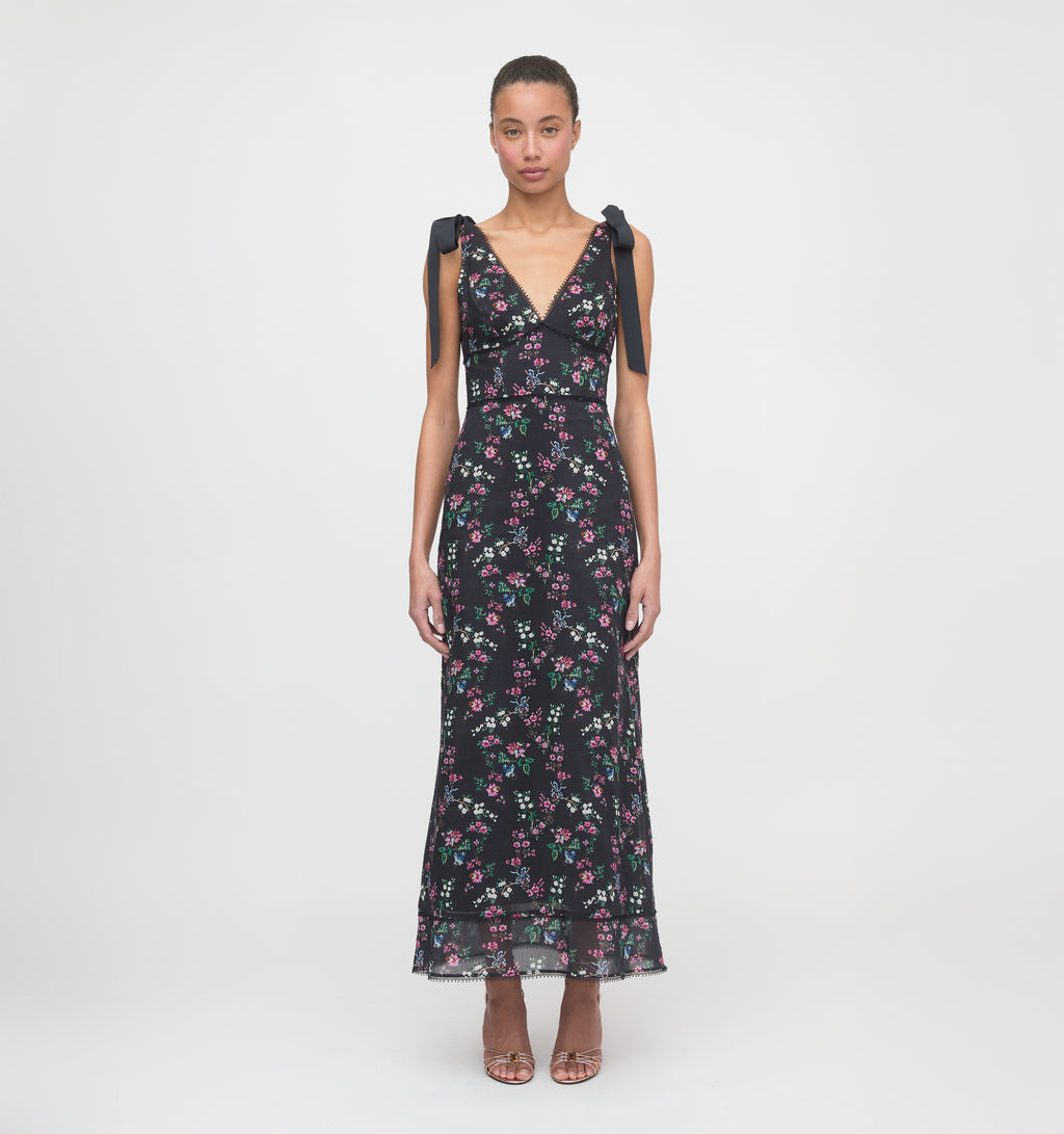The Cassie Dress - Navy Scallop Bow Chintz