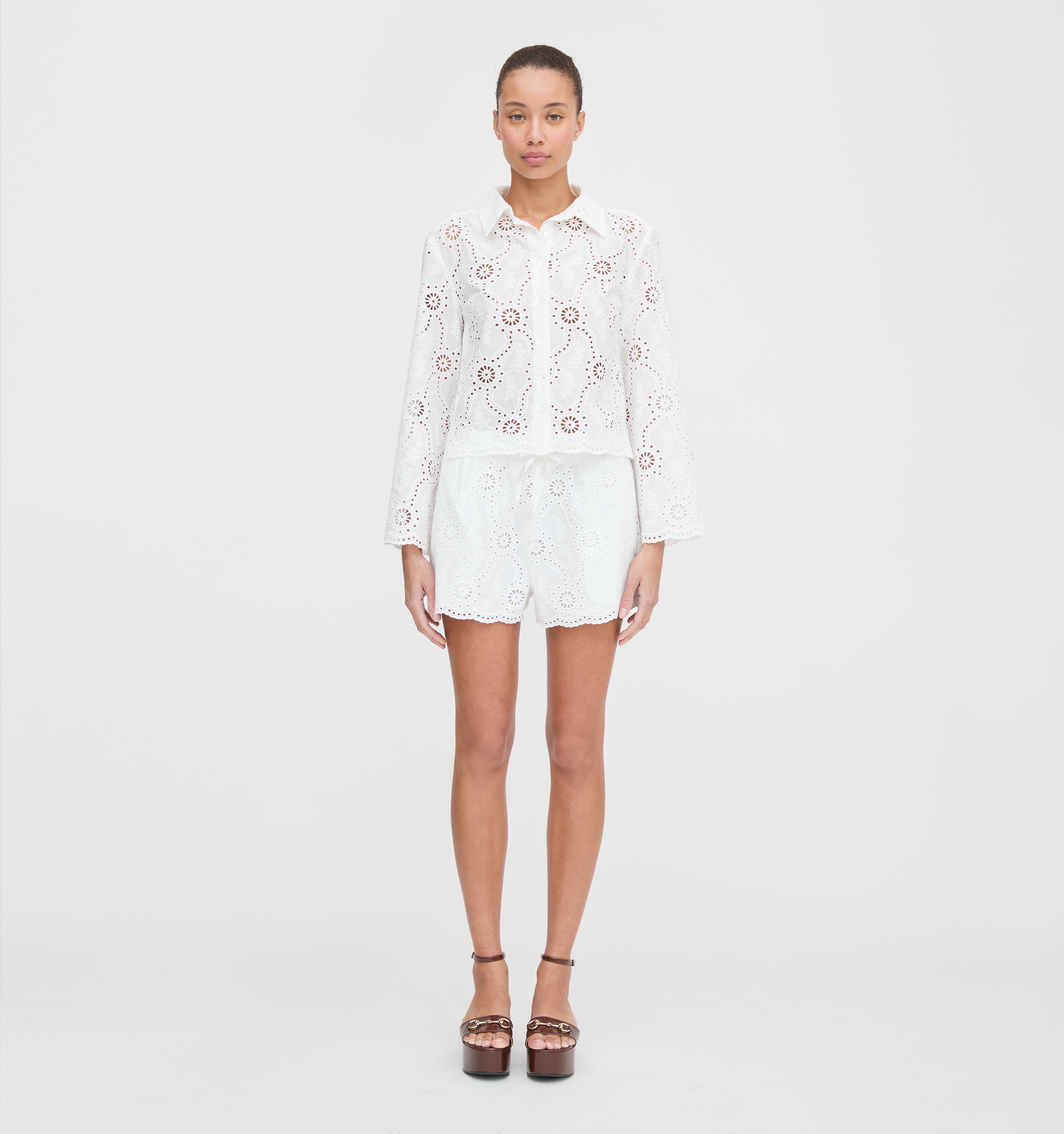 The Audrey Shorts - White Trellis Broderie
