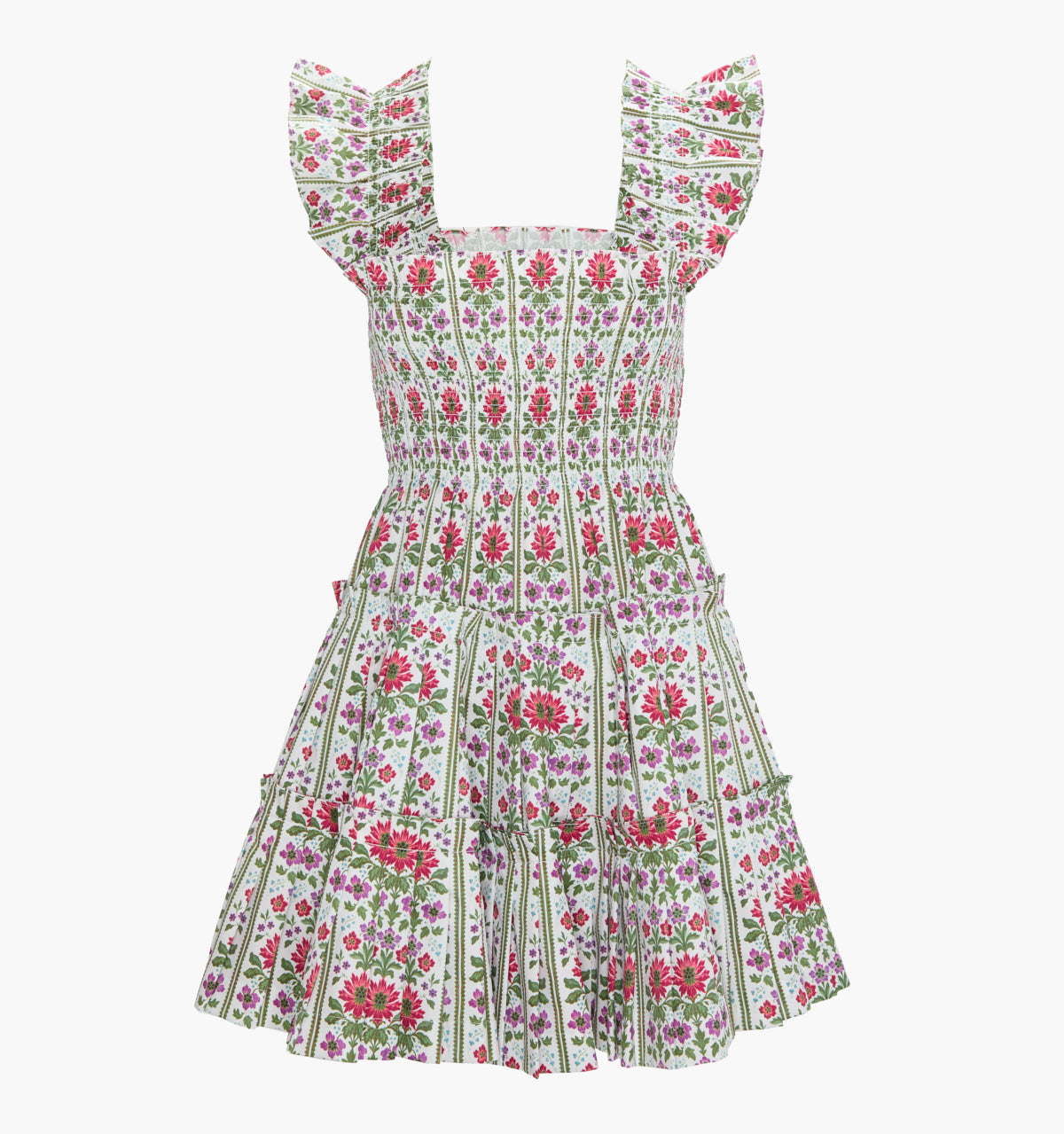 The Charlotte Nap Dress - Green Floral Block Stripe