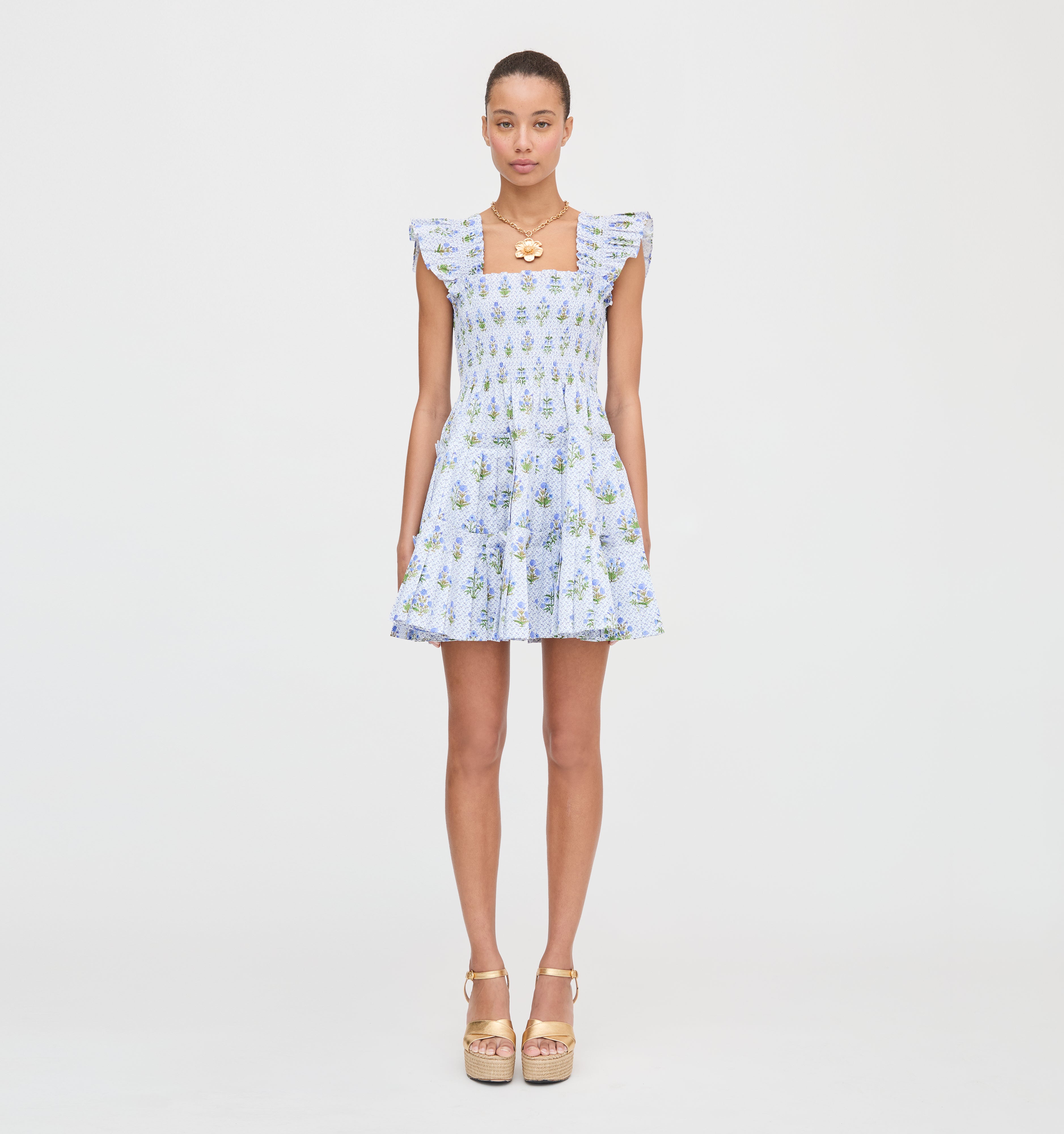 The Charlotte Nap Dress - Blue Block Print