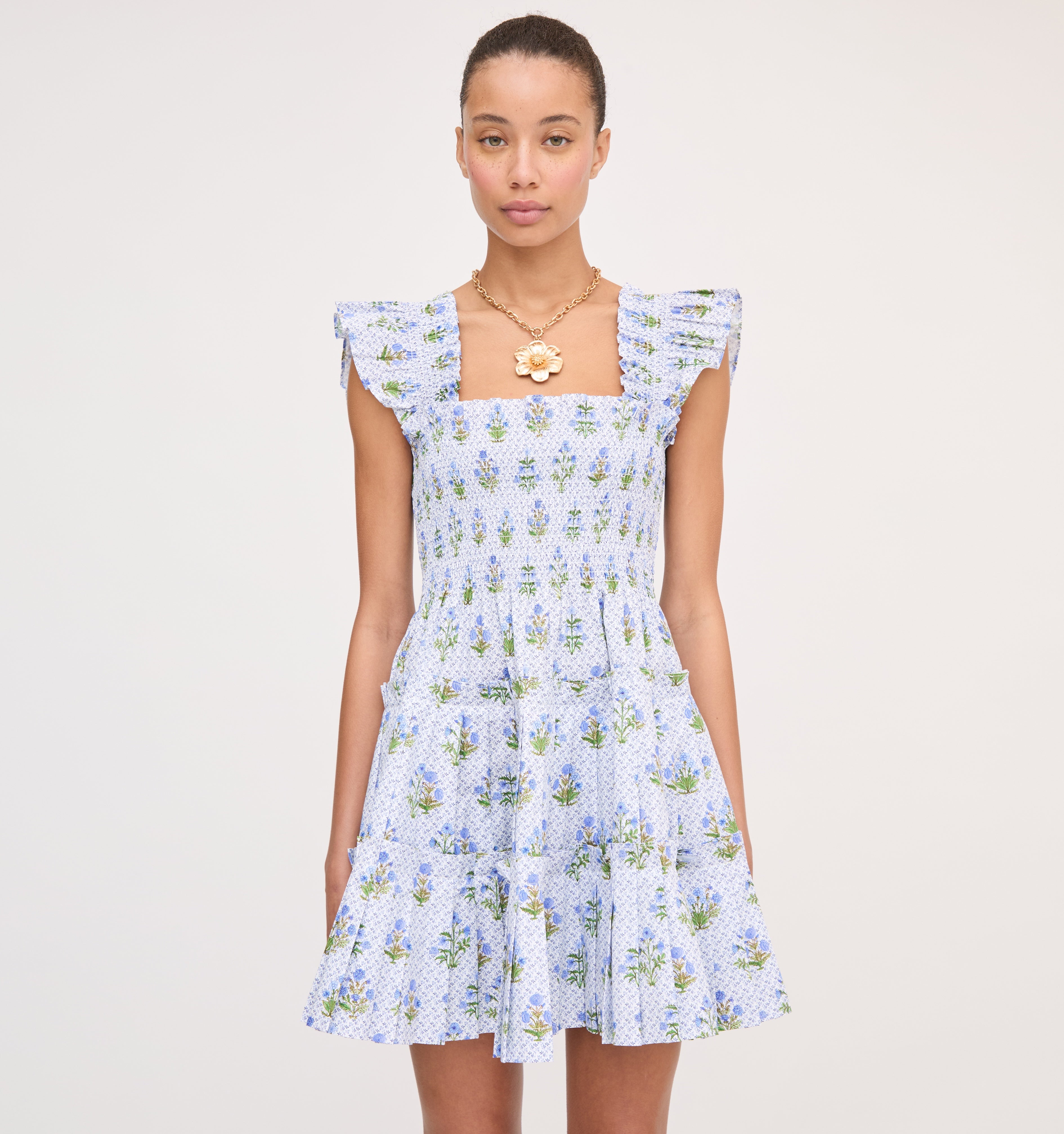 The Charlotte Nap Dress - Blue Block Print