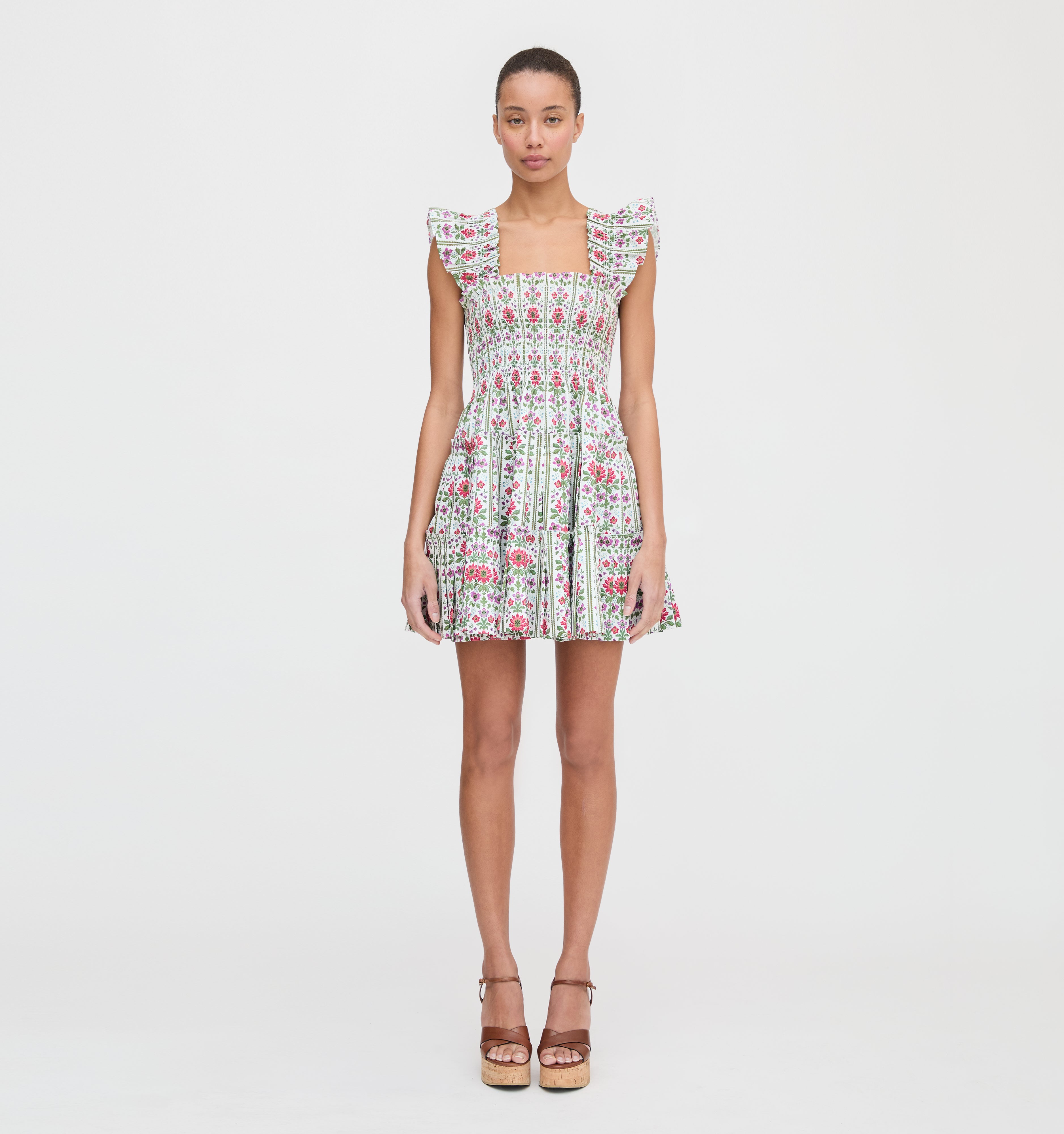 The Charlotte Nap Dress - Green Floral Block Stripe