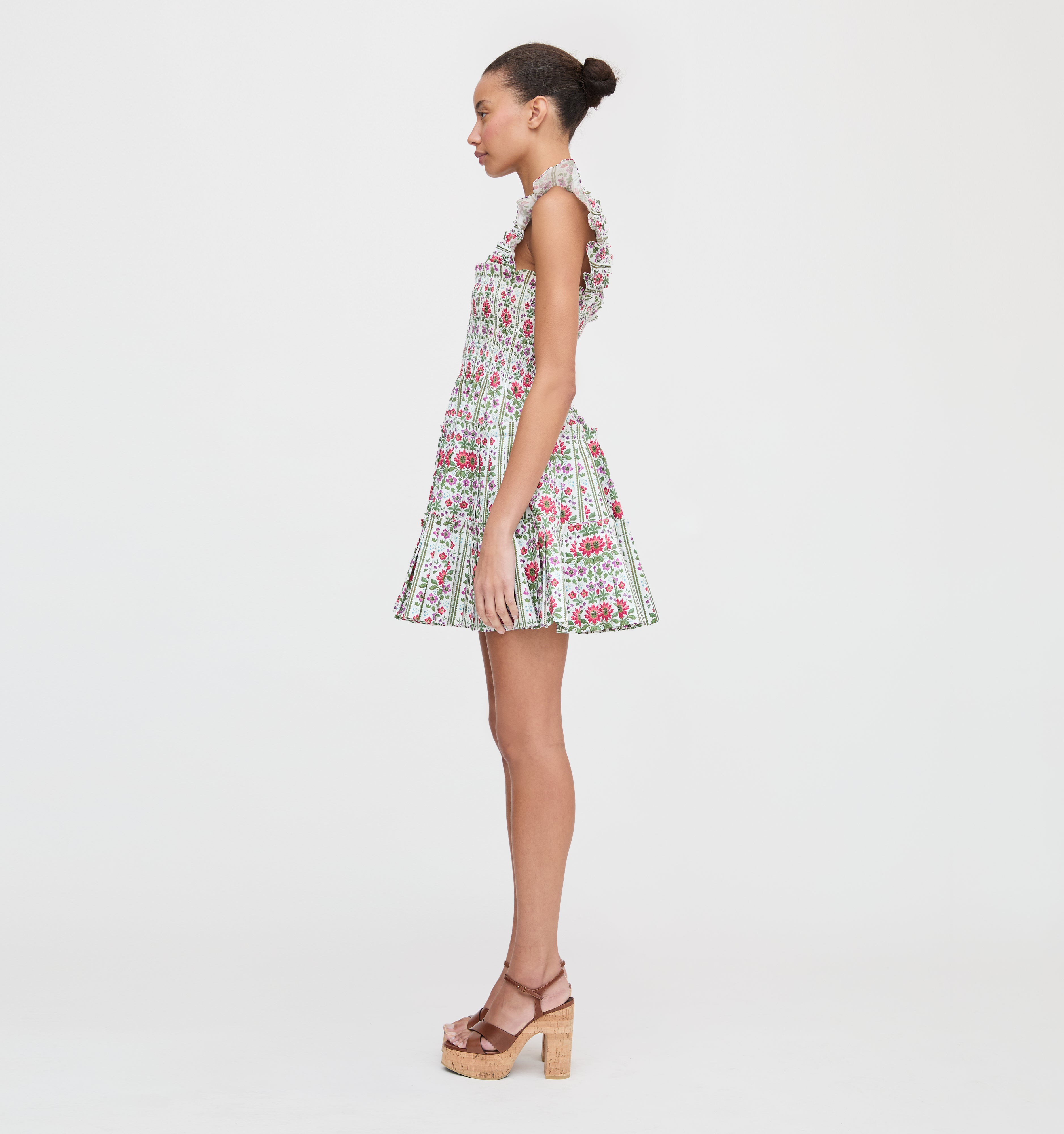 The Charlotte Nap Dress - Green Floral Block Stripe