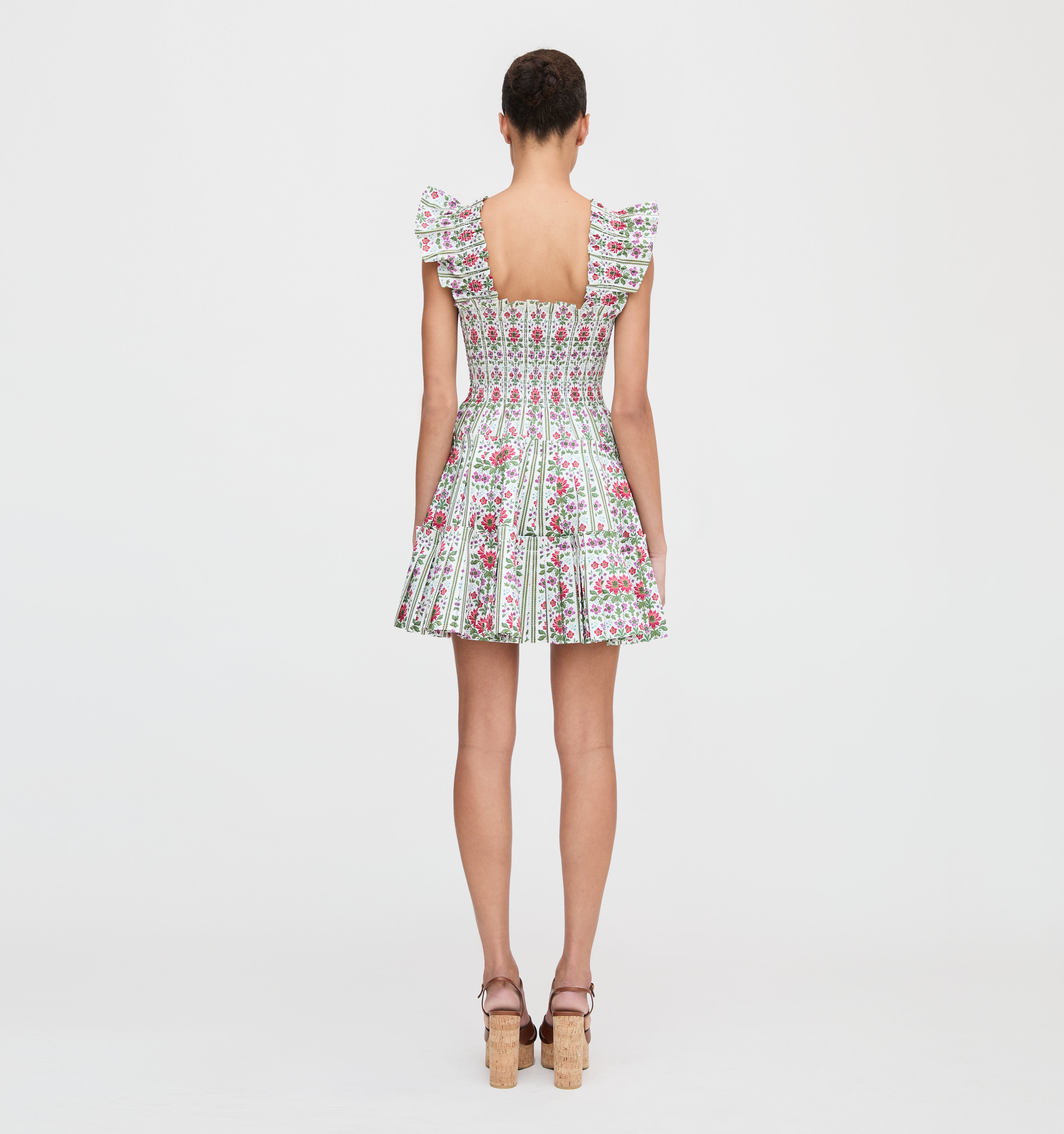 The Charlotte Nap Dress - Green Floral Block Stripe