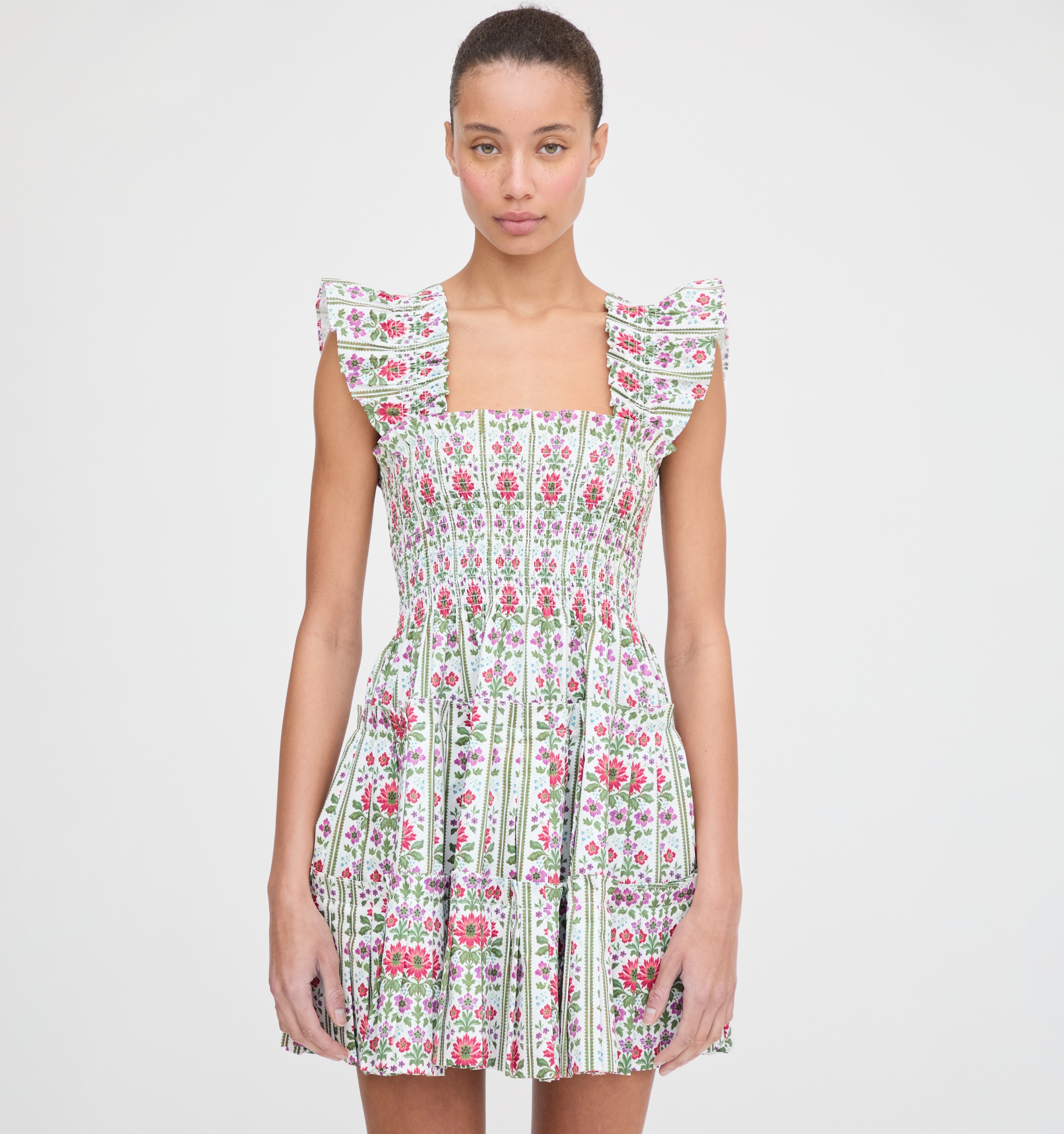 The Charlotte Nap Dress - Green Floral Block Stripe