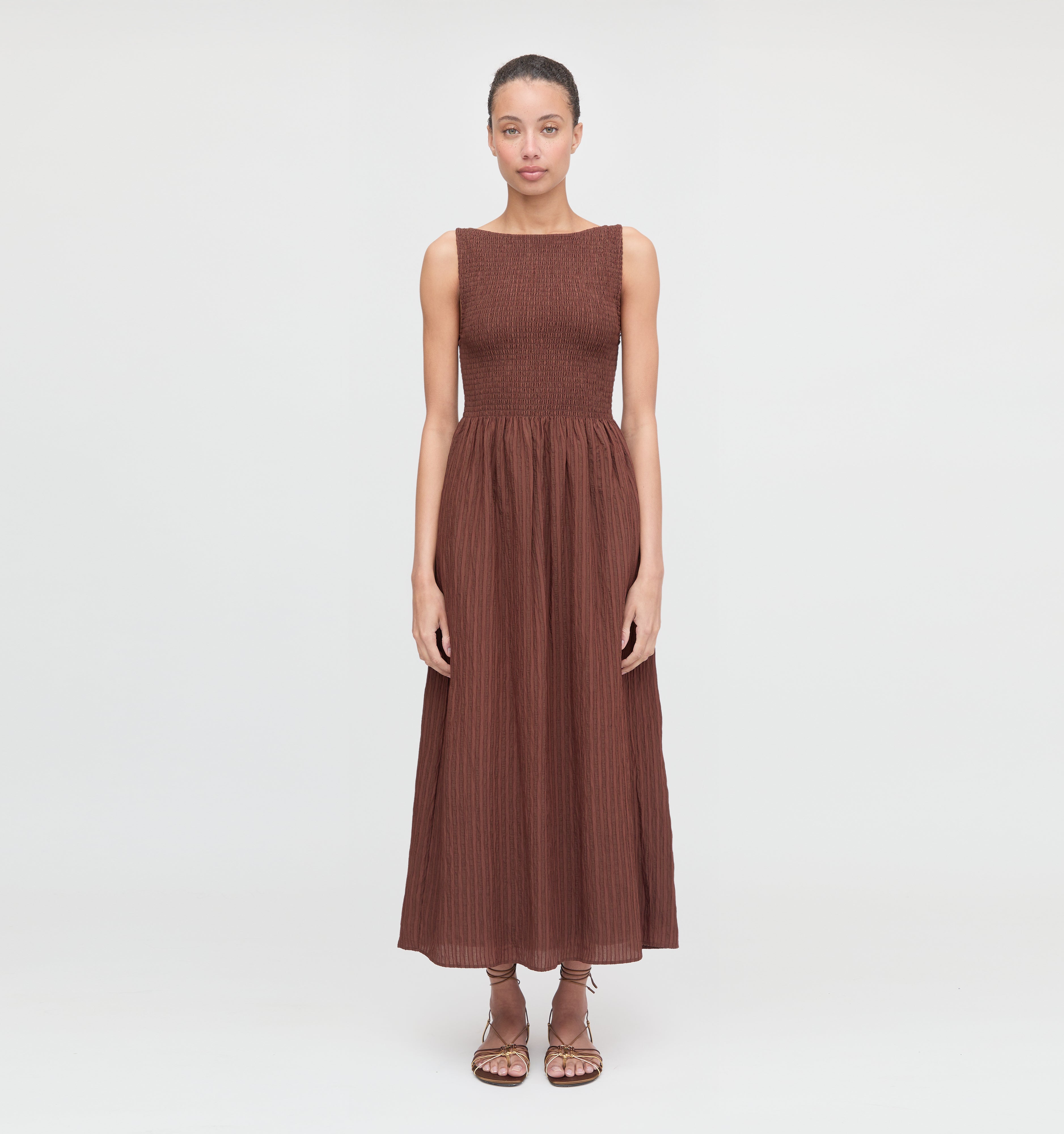 The Cosima Nap Dress - Chocolate Tonal Seersucker