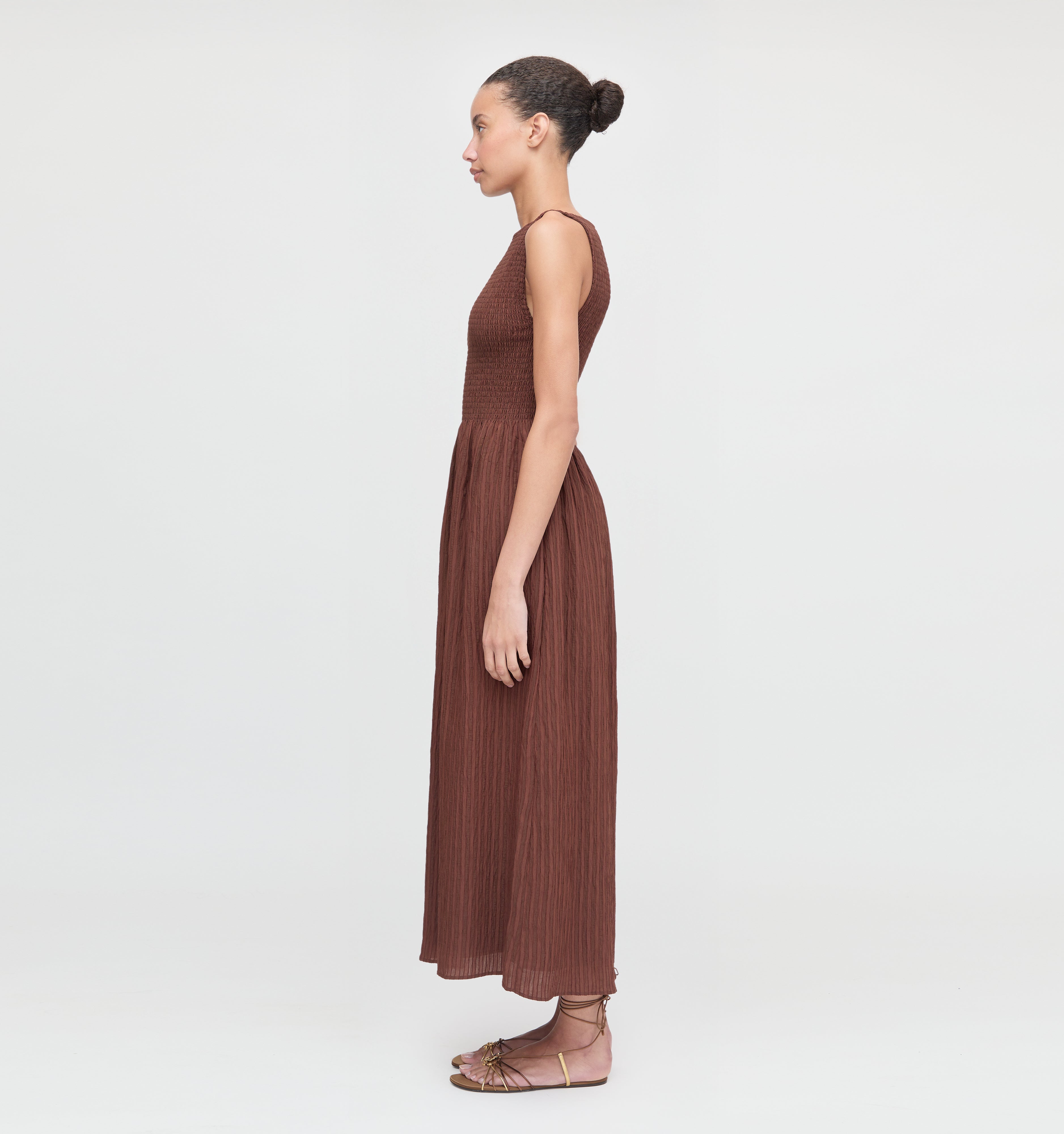 The Cosima Nap Dress - Chocolate Tonal Seersucker