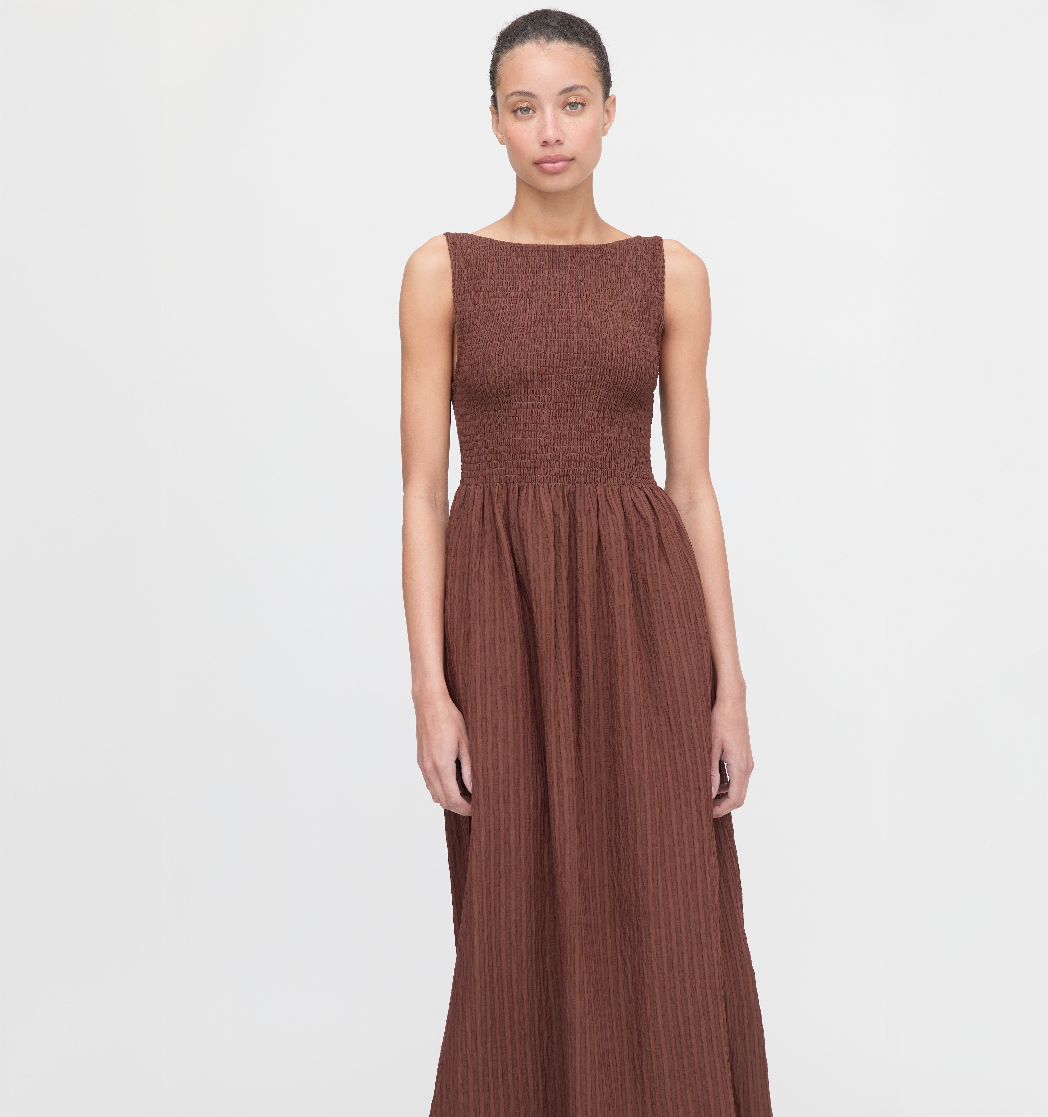 The Cosima Nap Dress - Chocolate Tonal Seersucker