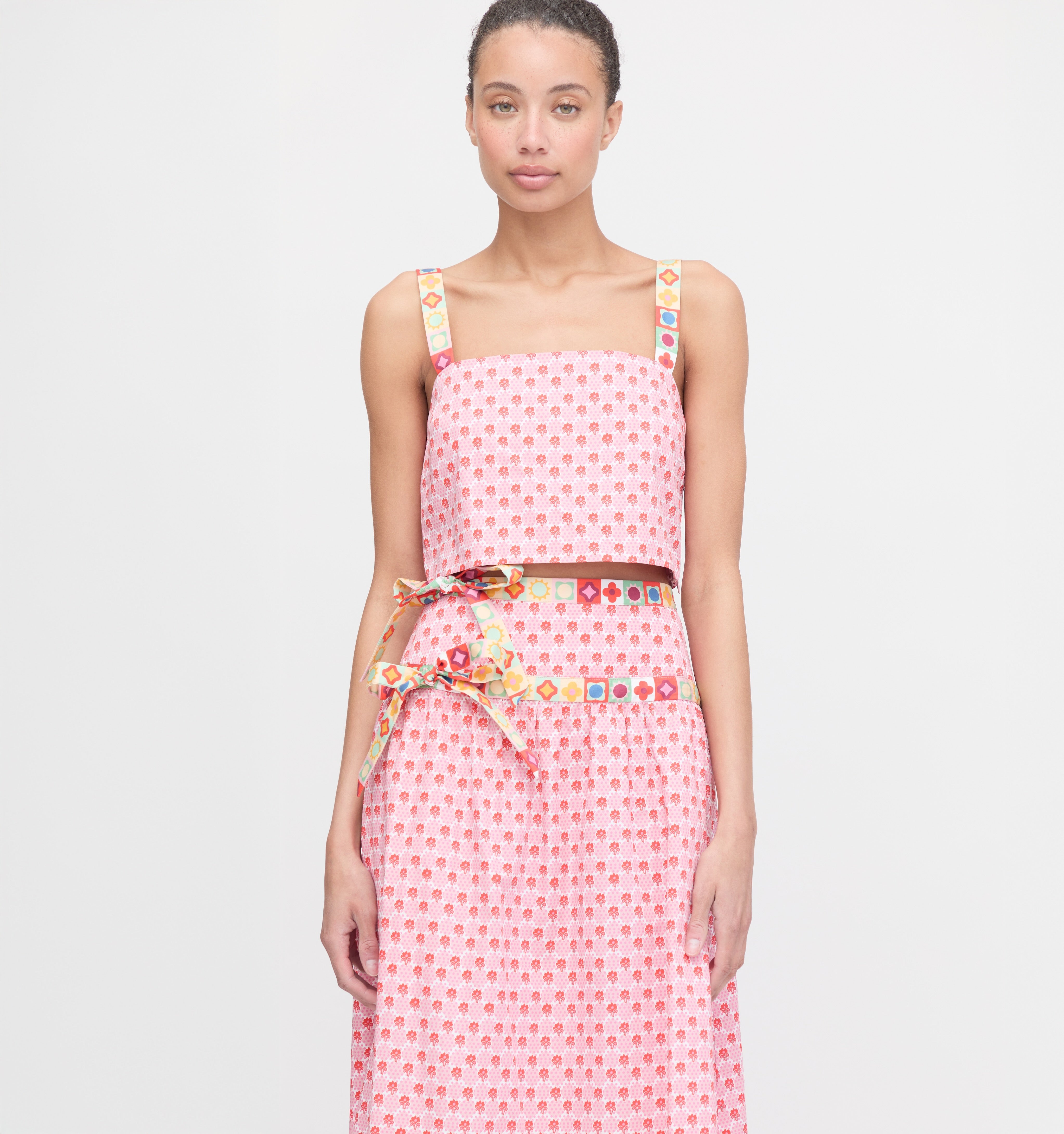 The Clara Crop Top - Pink Cala Check