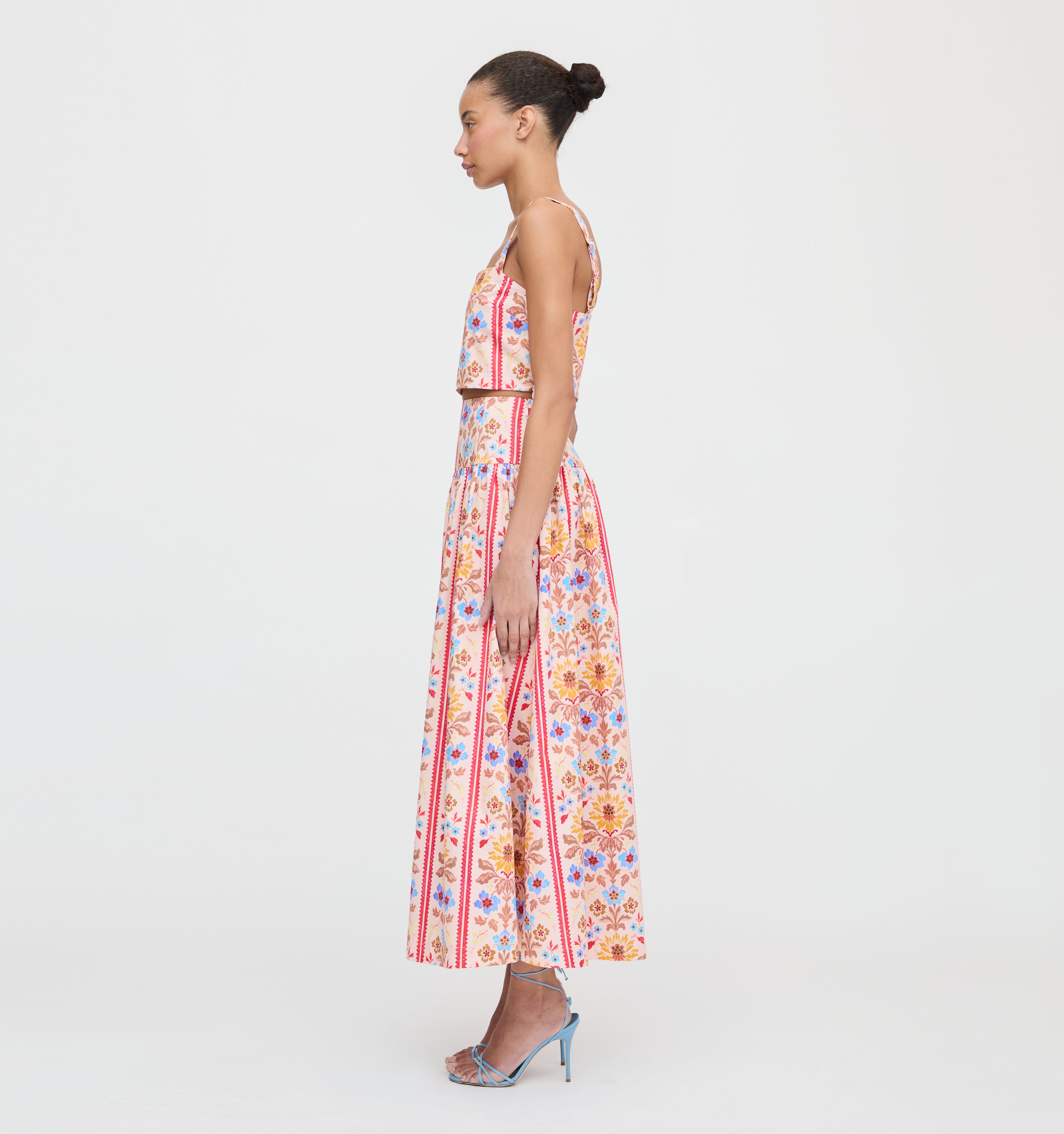 The Clara Crop Top - Pink Floral Block Stripe