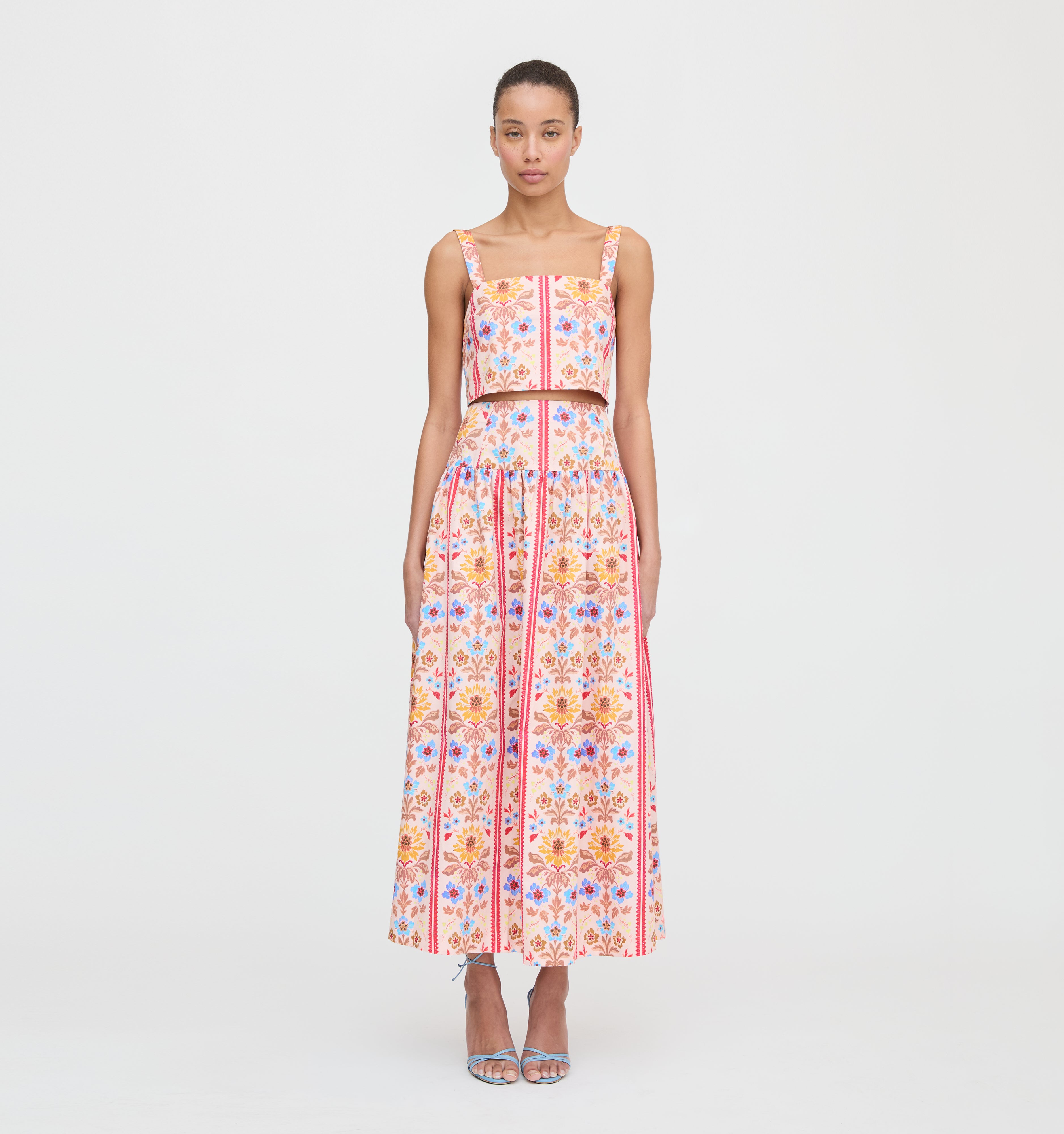 The Clara Crop Top - Pink Floral Block Stripe