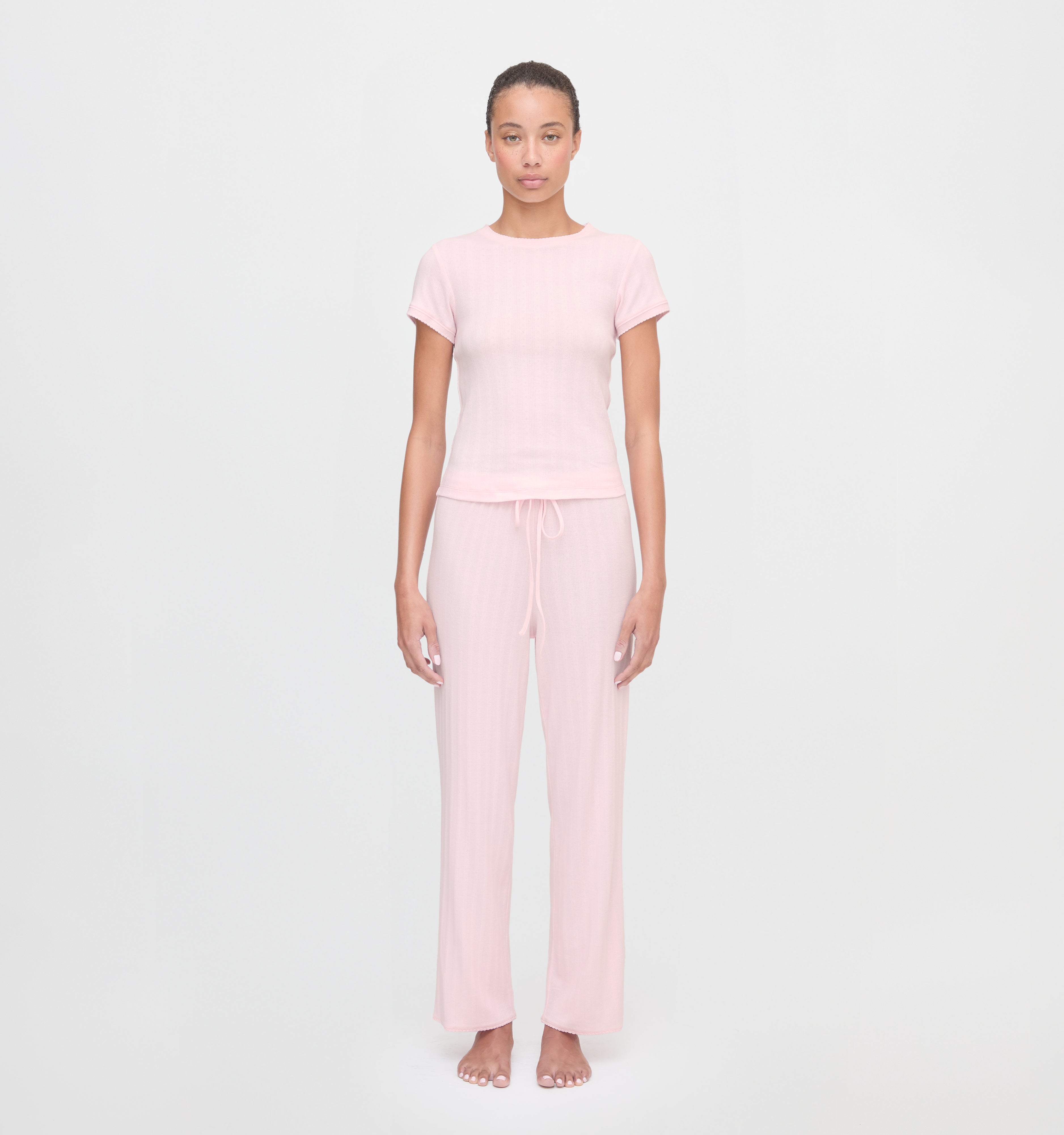 The Cleo Pointelle Set in Light Pink color: Light Pink