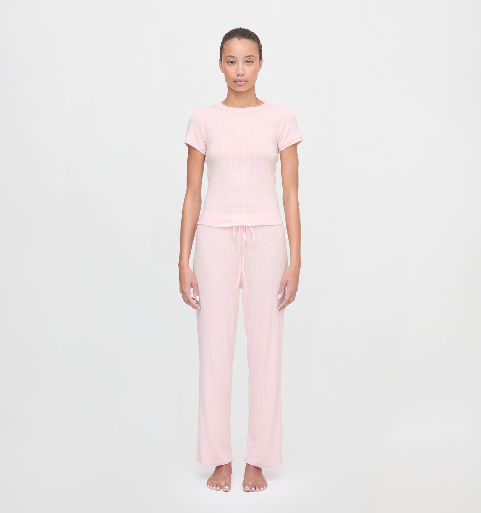 The Cleo Pointelle Set in Light Pink color: Light Pink