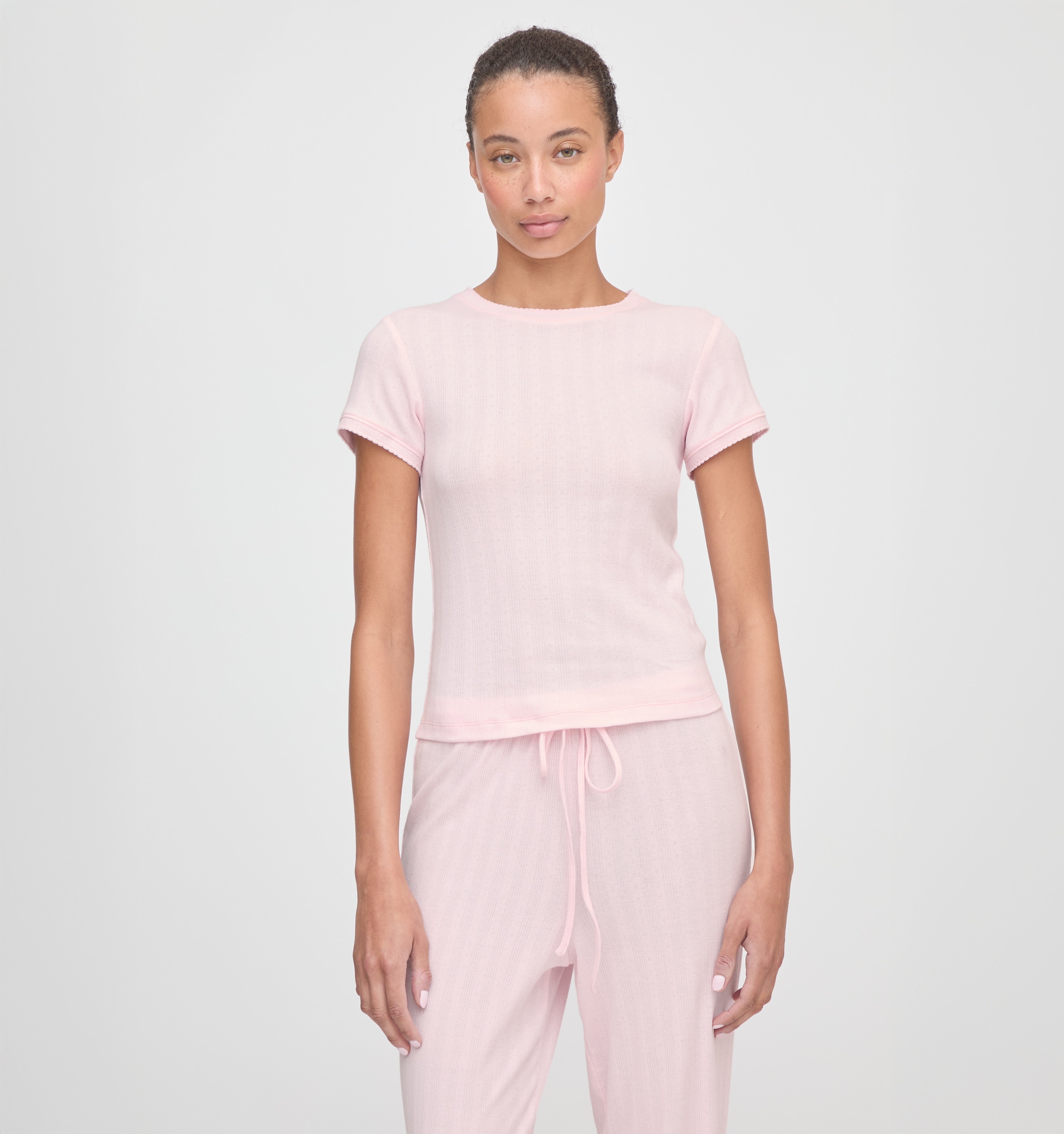 The Cleo Pointelle Set in Light Pink color: Light Pink