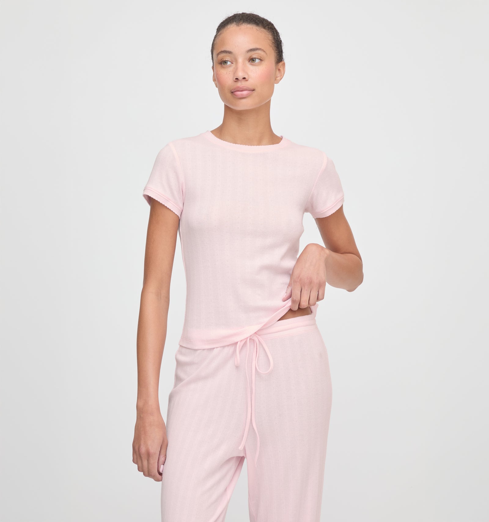 The Cleo Pointelle Set in Light Pink color: Light Pink