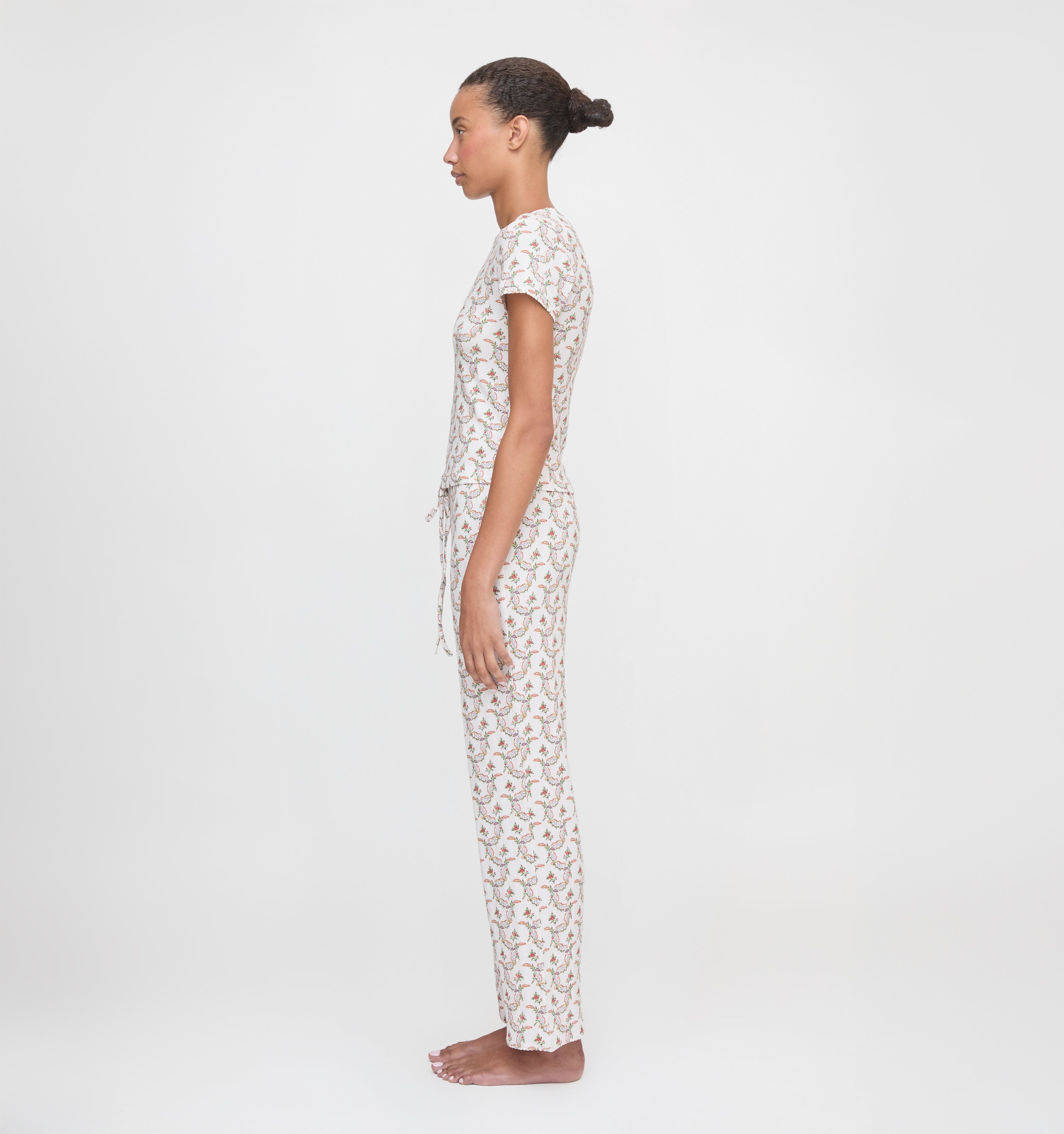 The Cleo Pointelle Set in Pink Ribbon Rose Ikat color: Pink Ribbon Rose Ikat