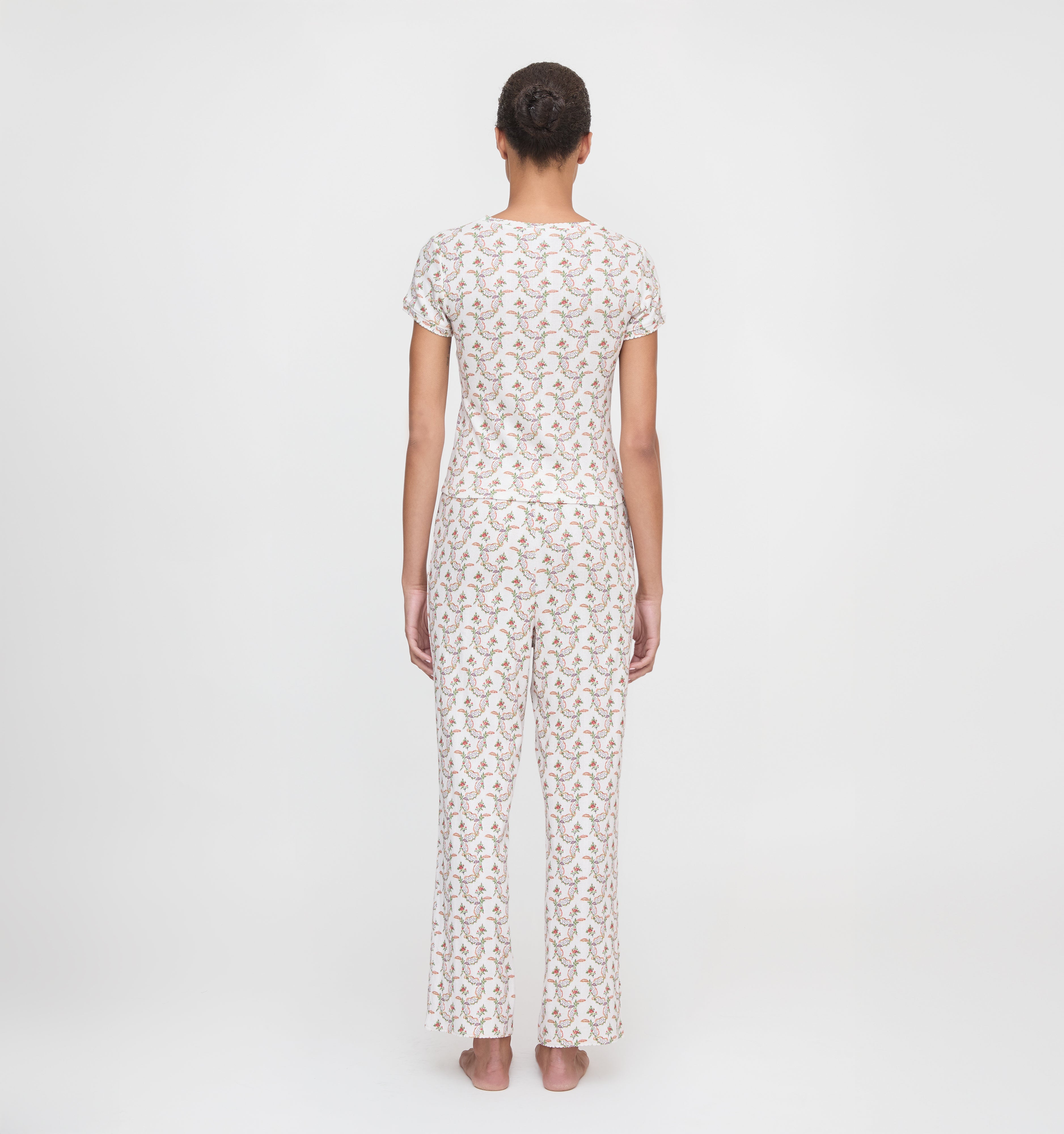 The Cleo Pointelle Set in Pink Ribbon Rose Ikat color: Pink Ribbon Rose Ikat