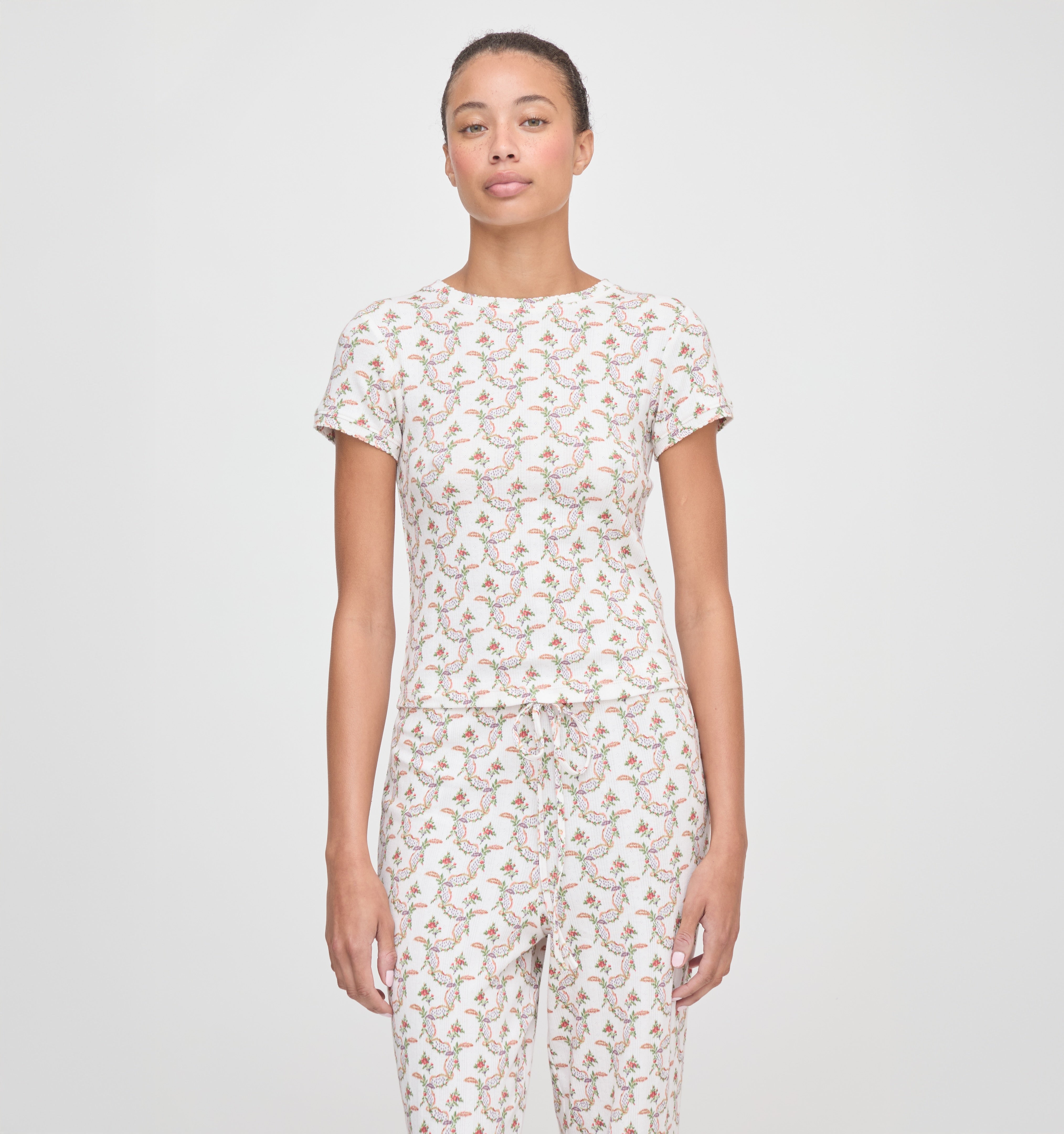 The Cleo Pointelle Set in Pink Ribbon Rose Ikat color: Pink Ribbon Rose Ikat