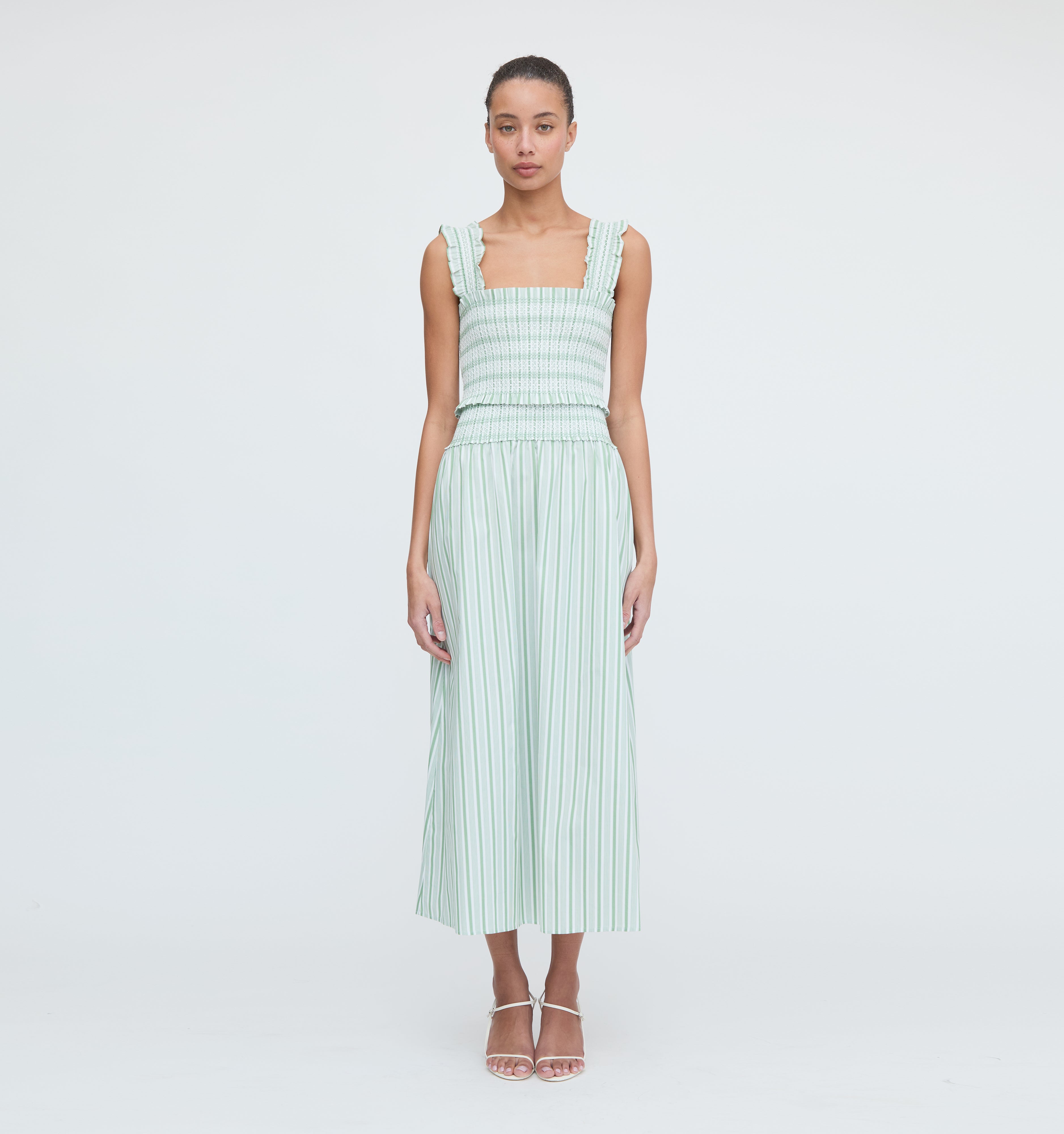The Delphine Nap Skirt - Apple Green Stripe