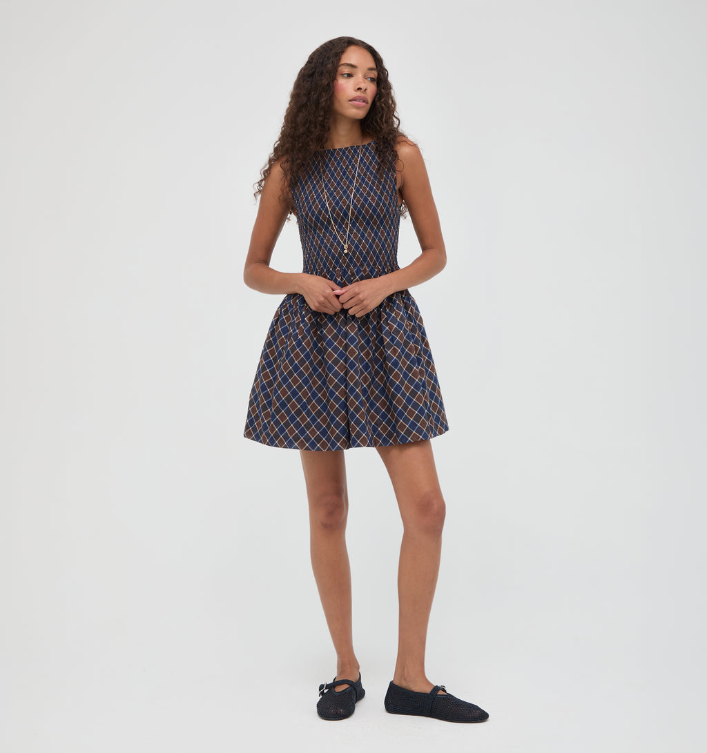Hill House Home The Cosima Mini Nap Dress -  Wilshire Plaid Chocolate/Navy