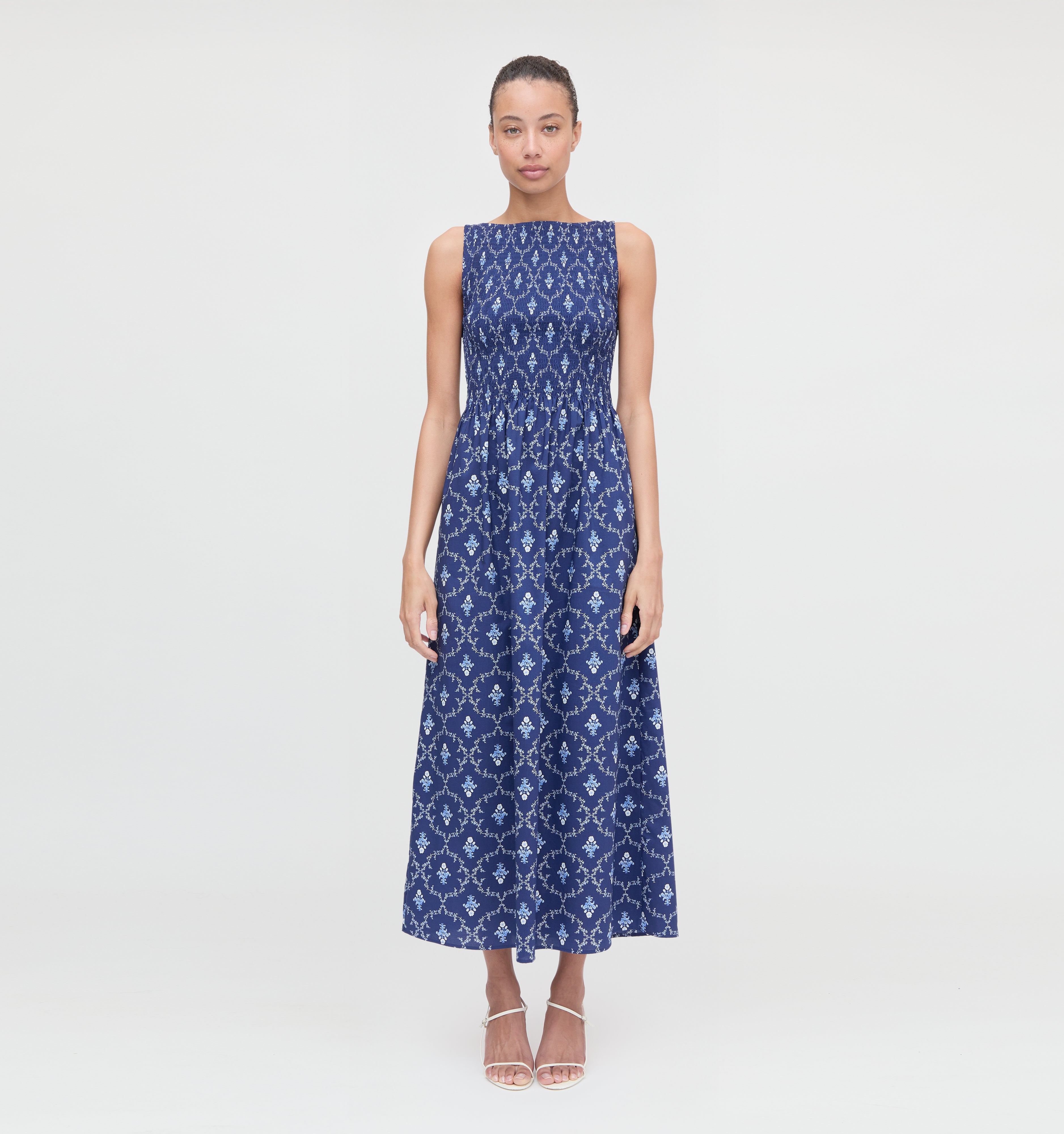 The Cosima Nap Dress - Navy Trellis
