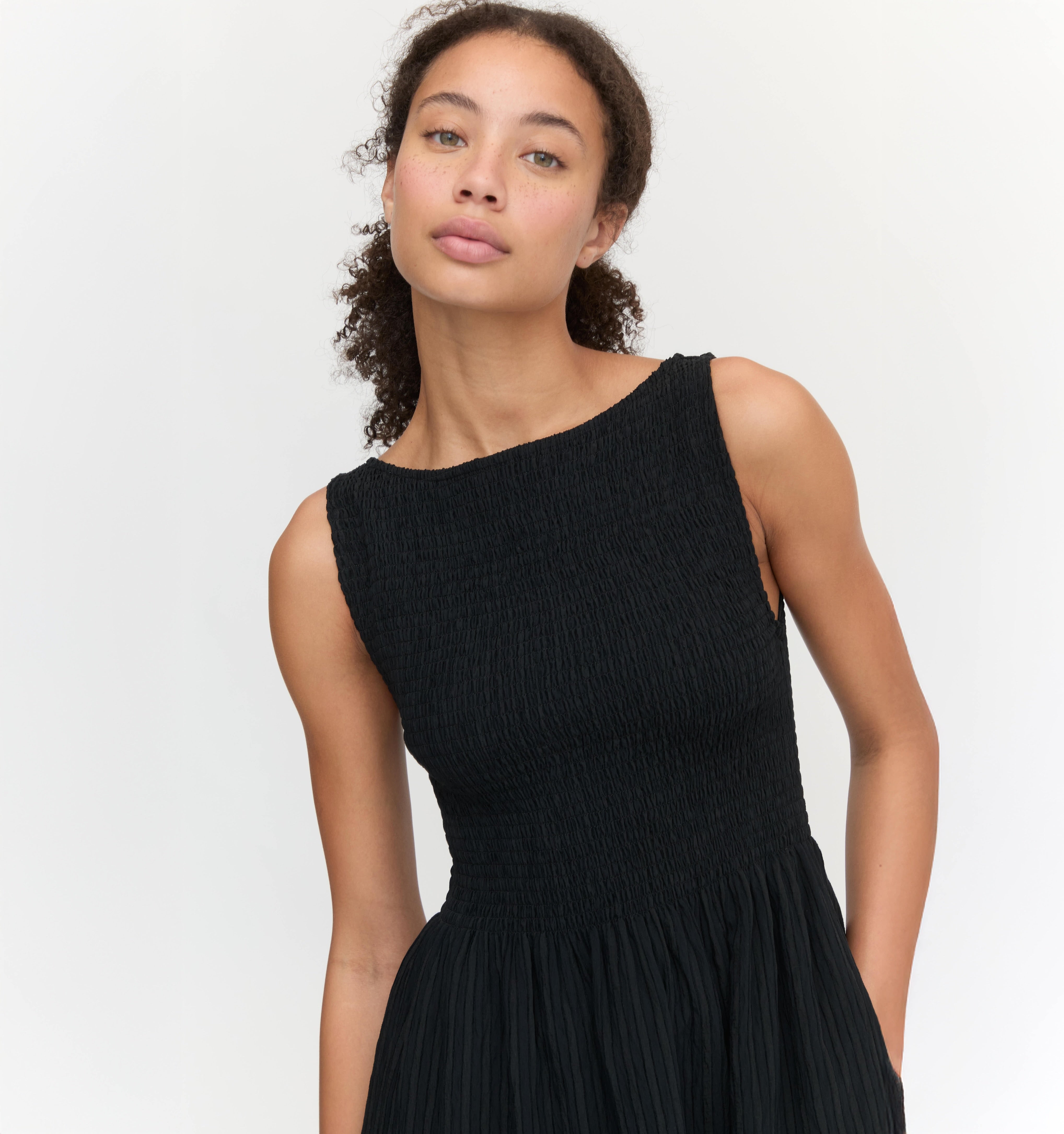 The Cosima Nap Dress - Black Tonal Seersucker