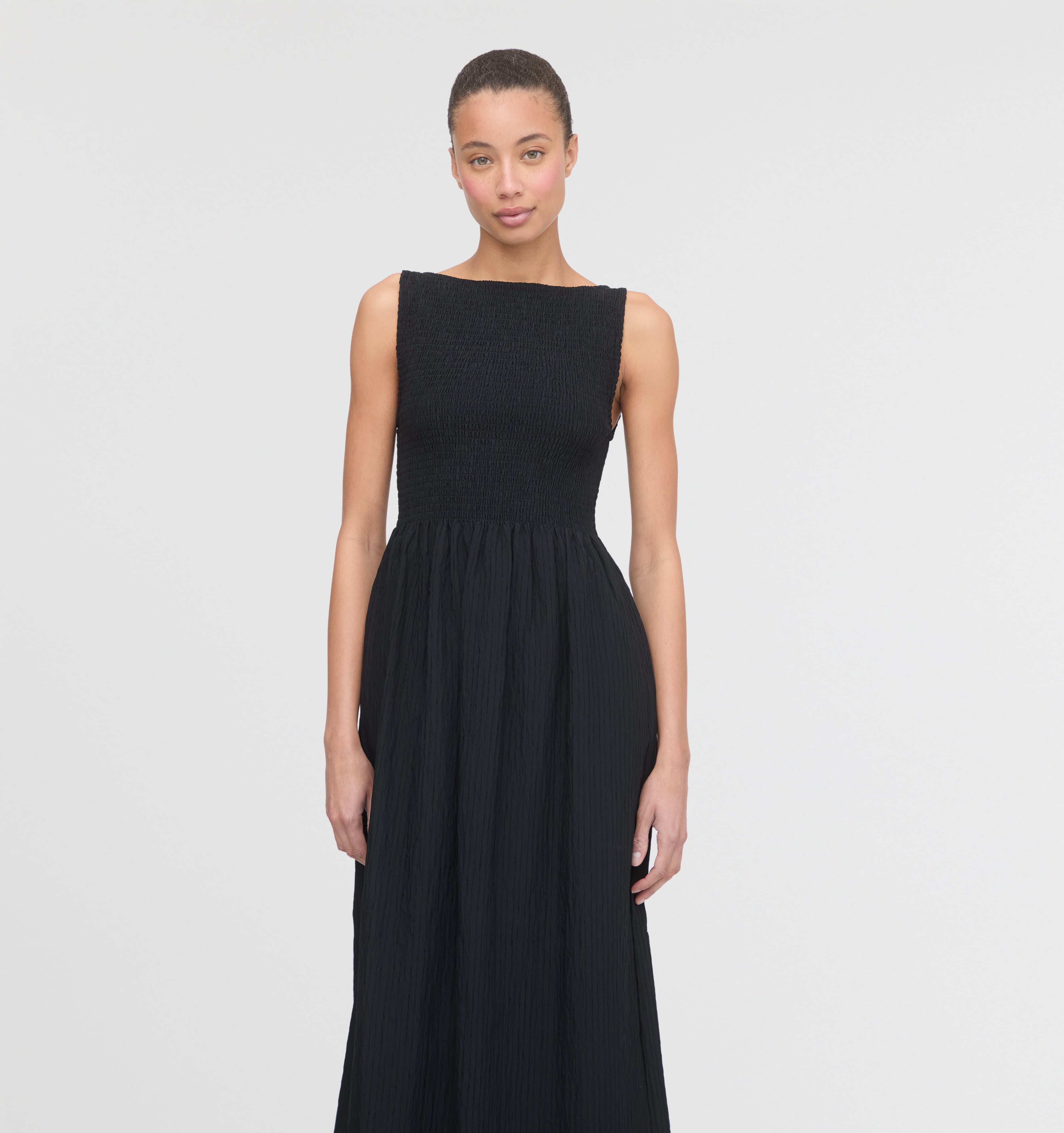 The Cosima Nap Dress - Black Tonal Seersucker