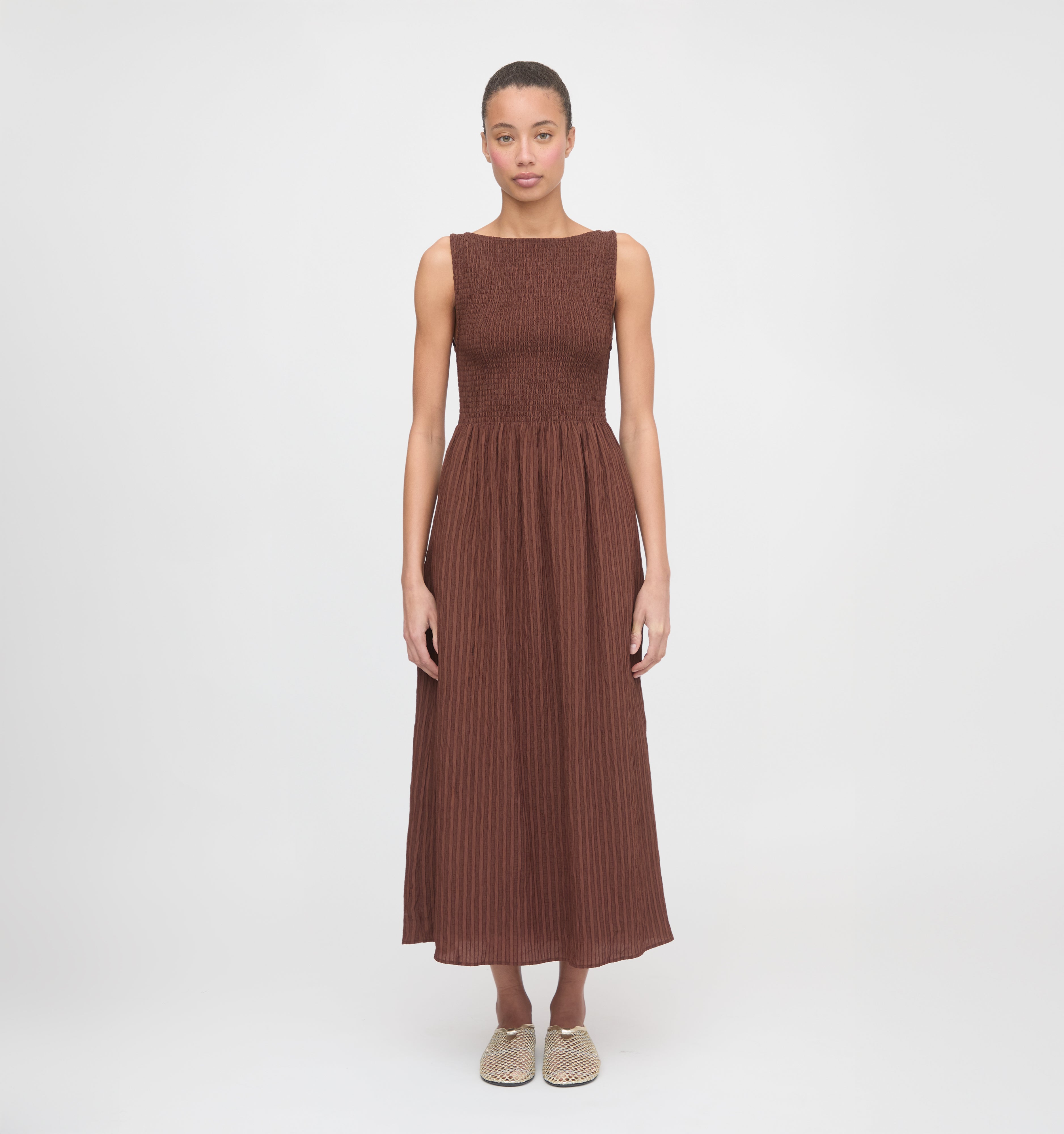 The Cosima Nap Dress - Chocolate Tonal Seersucker
