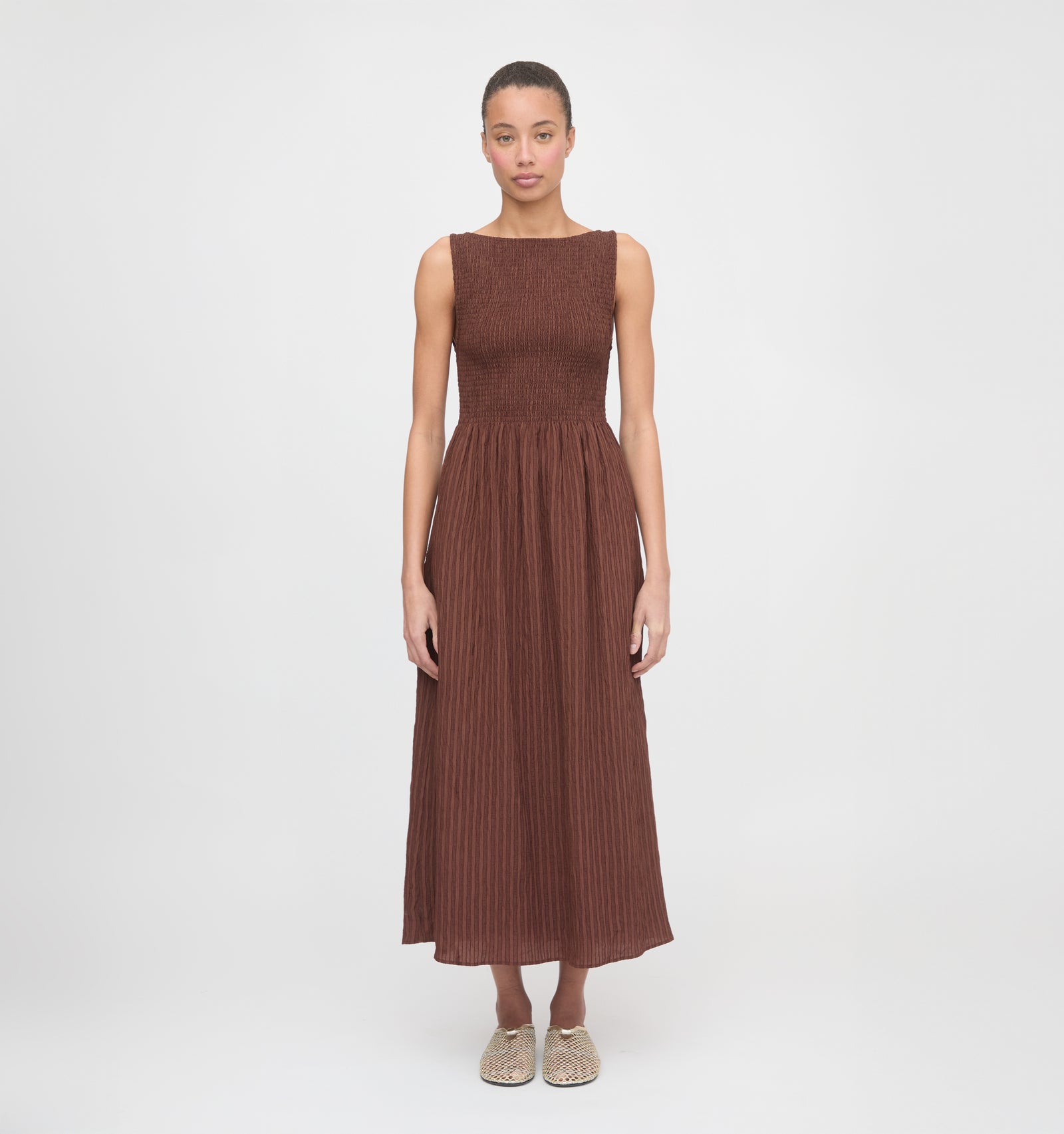 The Cosima Nap Dress - Chocolate Tonal Seersucker Hill House Home The Cosima Nap Dress - Chocolate Tonal Seersucker Hill House Home
