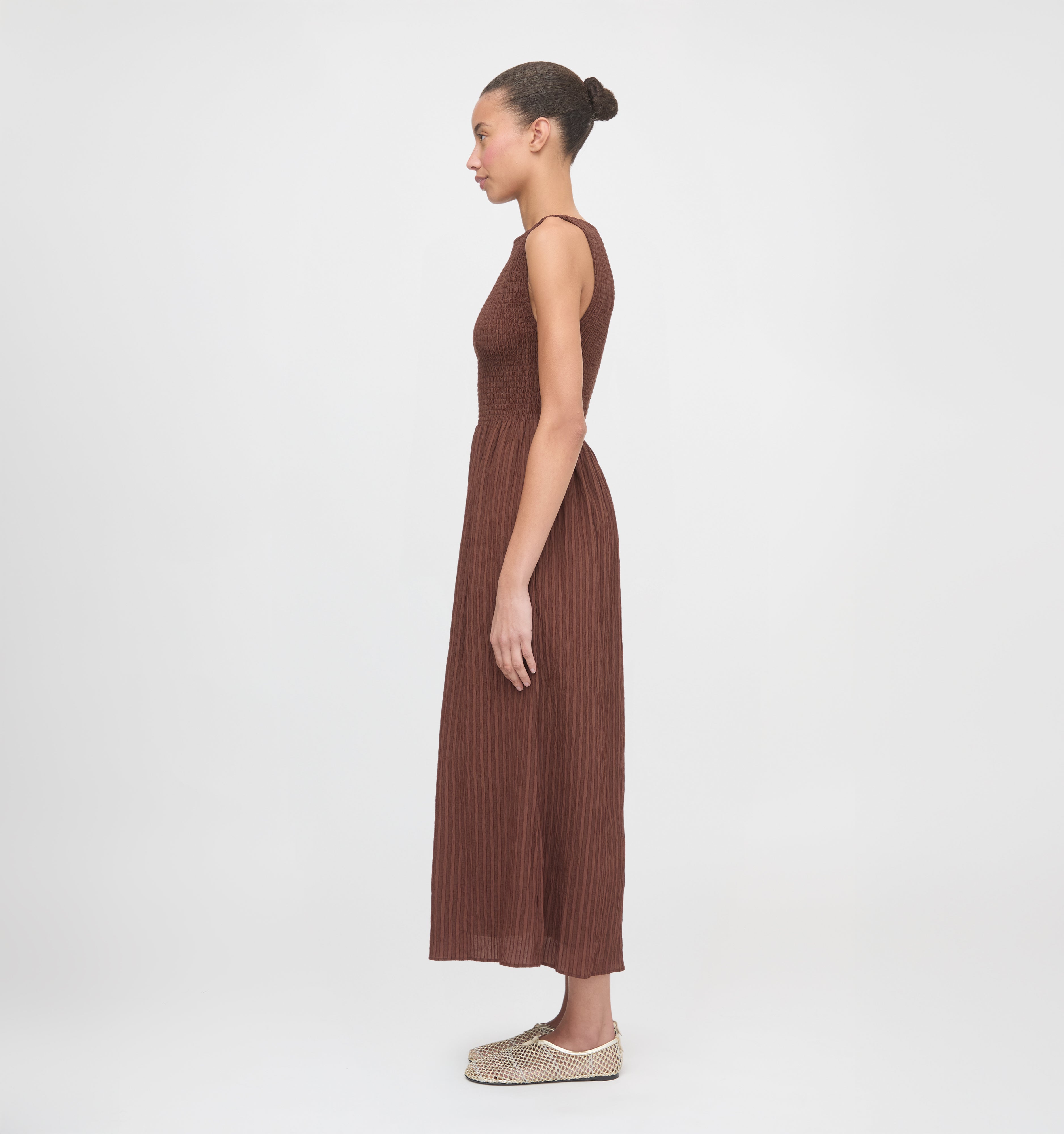 The Cosima Nap Dress - Chocolate Tonal Seersucker