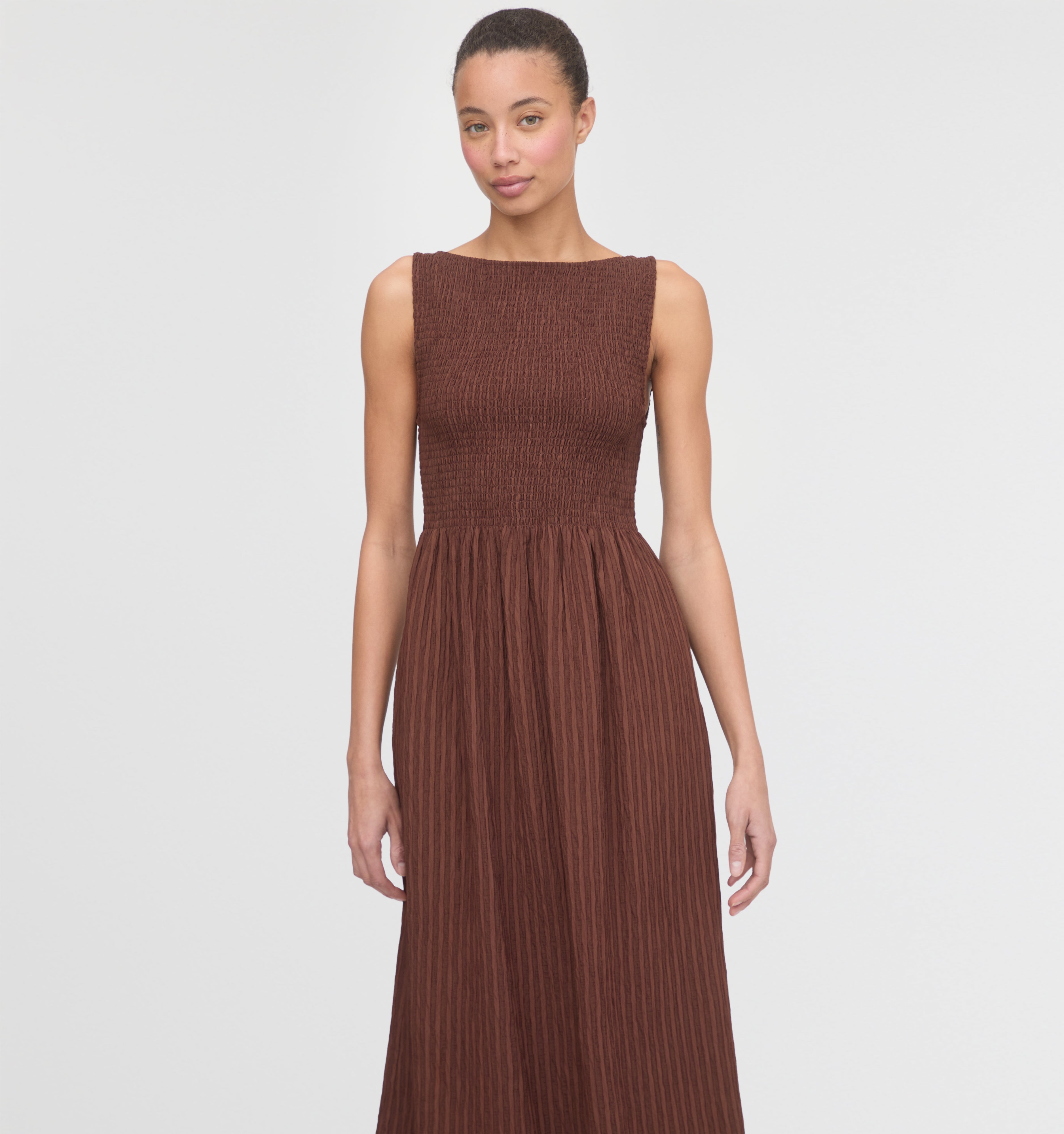 The Cosima Nap Dress - Chocolate Tonal Seersucker