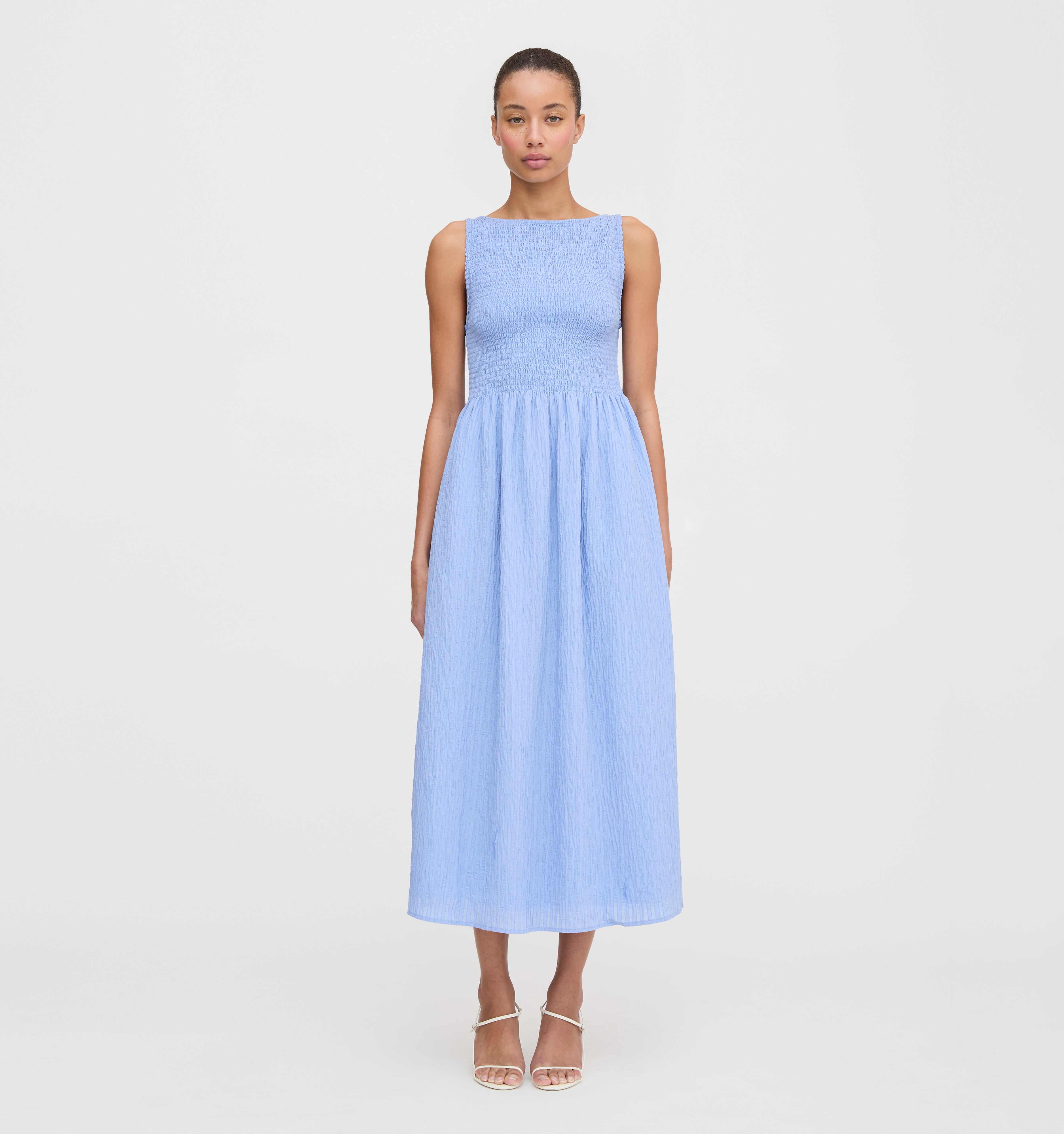 The Cosima Nap Dress - Bluebird Tonal Seersucker