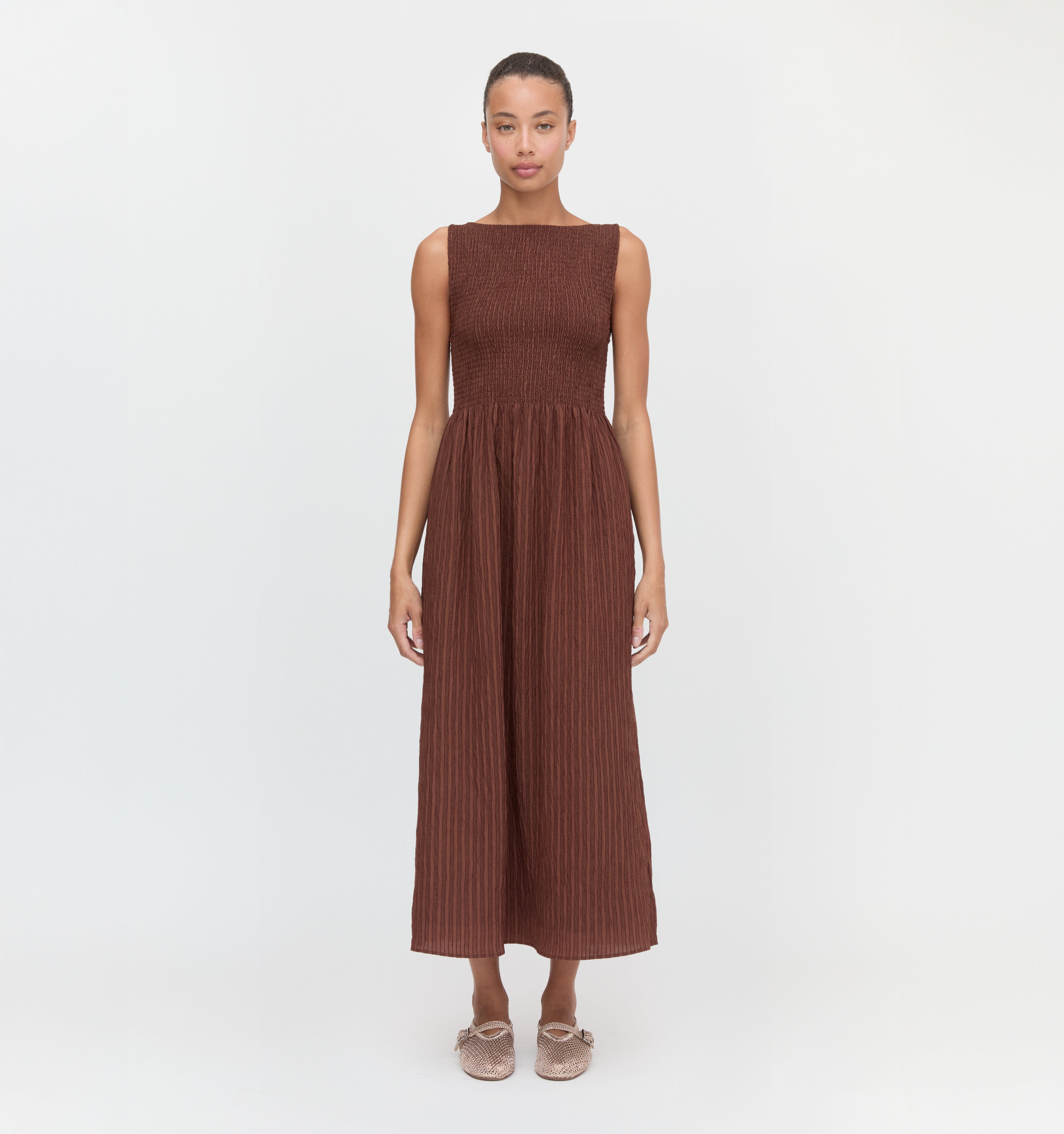 The Cosima Nap Dress - Chocolate Tonal Seersucker