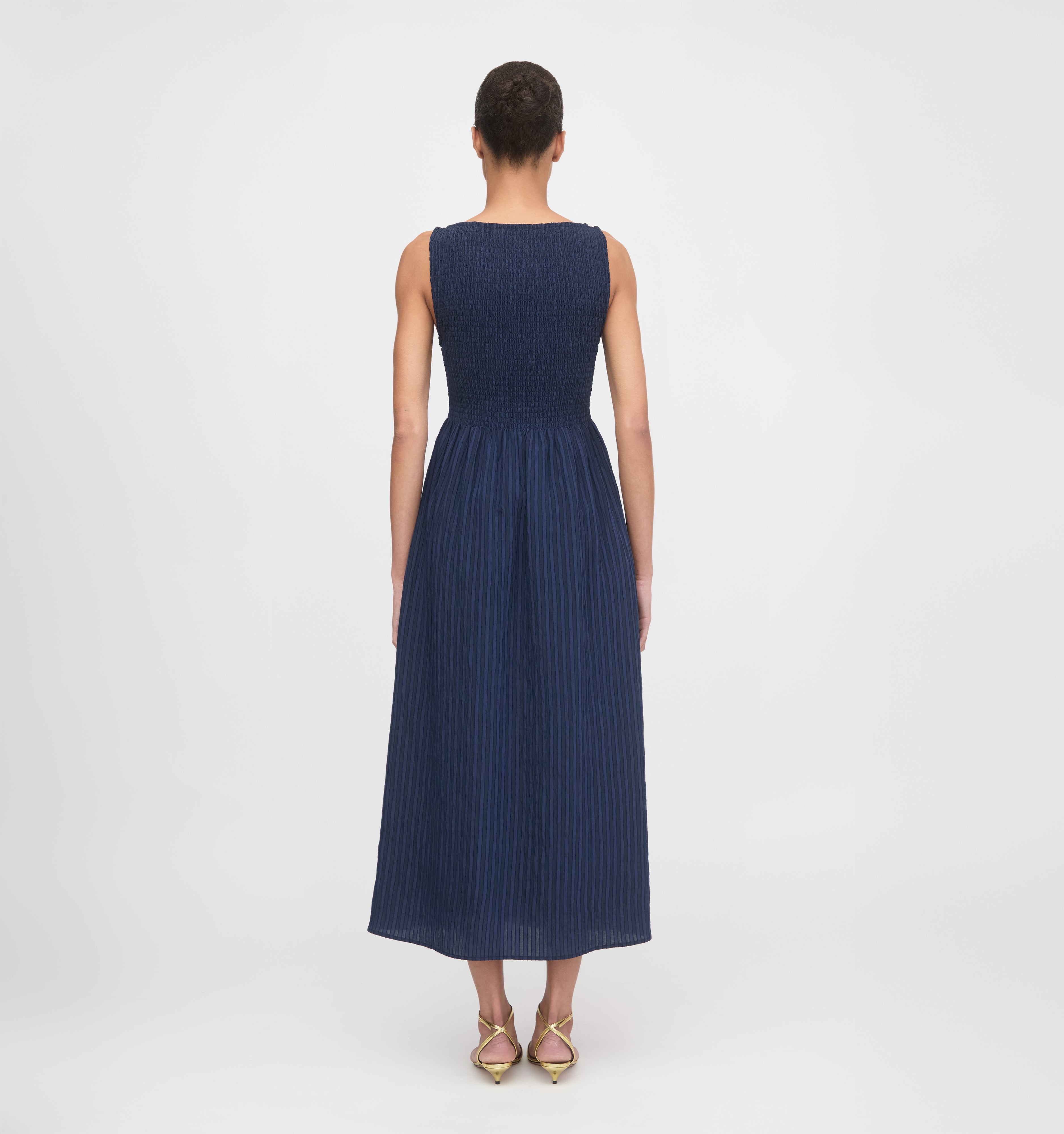 The Cosima Nap Dress - Navy Tonal Seersucker