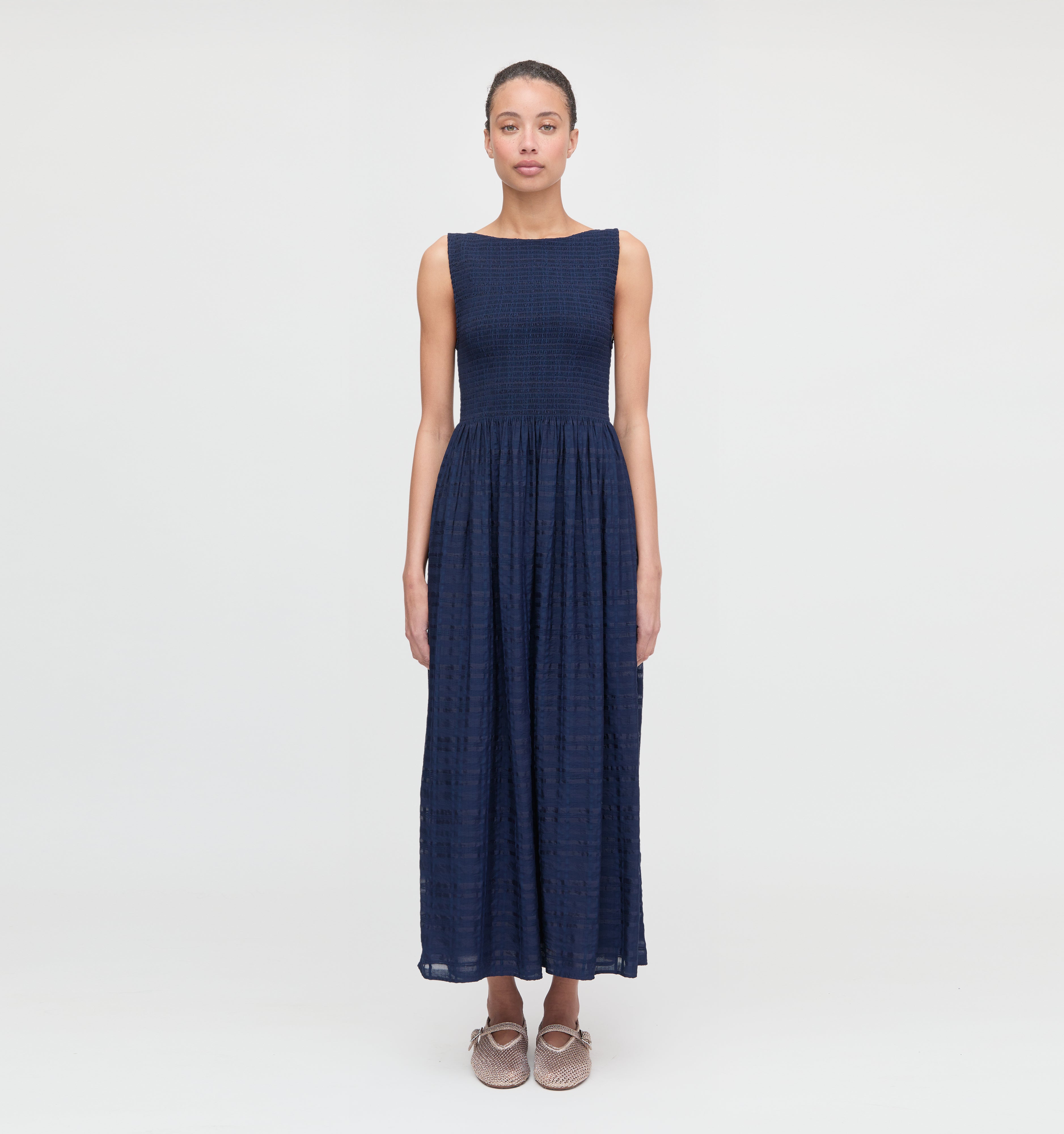 The Cosima Nap Dress - Navy Sheer Plaid