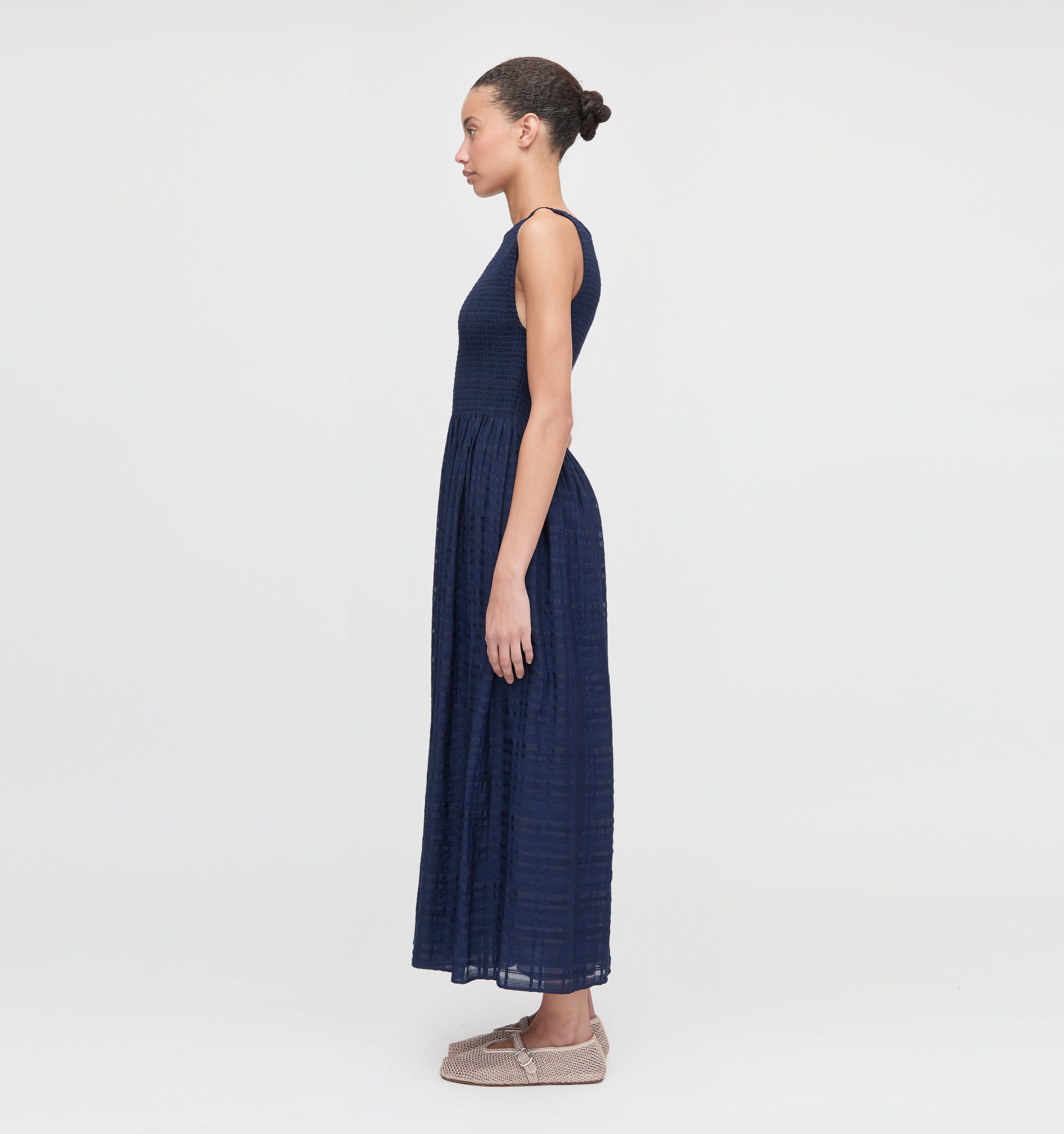 The Cosima Nap Dress - Navy Sheer Plaid