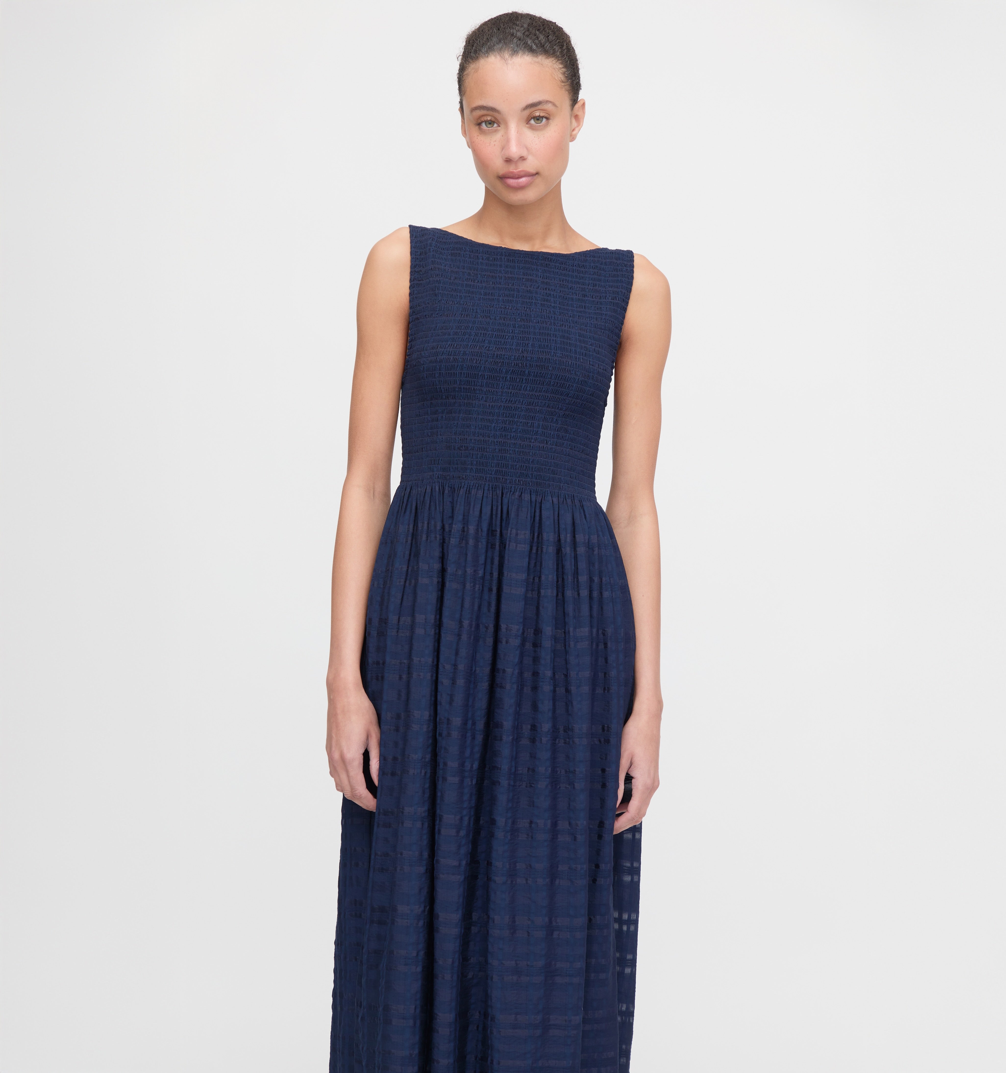 The Cosima Nap Dress - Navy Sheer Plaid