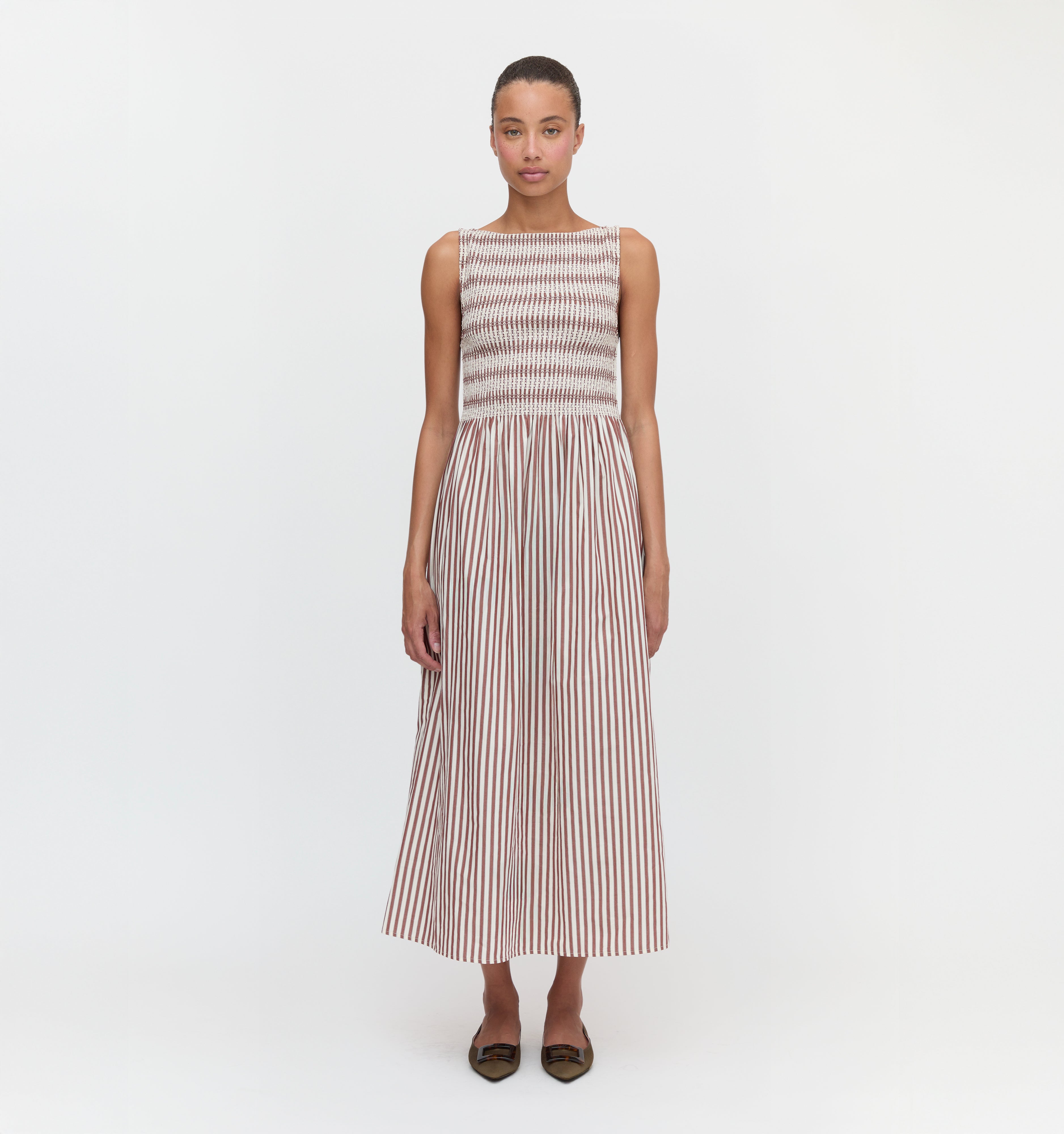 The Cosima Nap Dress in Rust Stripe color: Rust Stripe