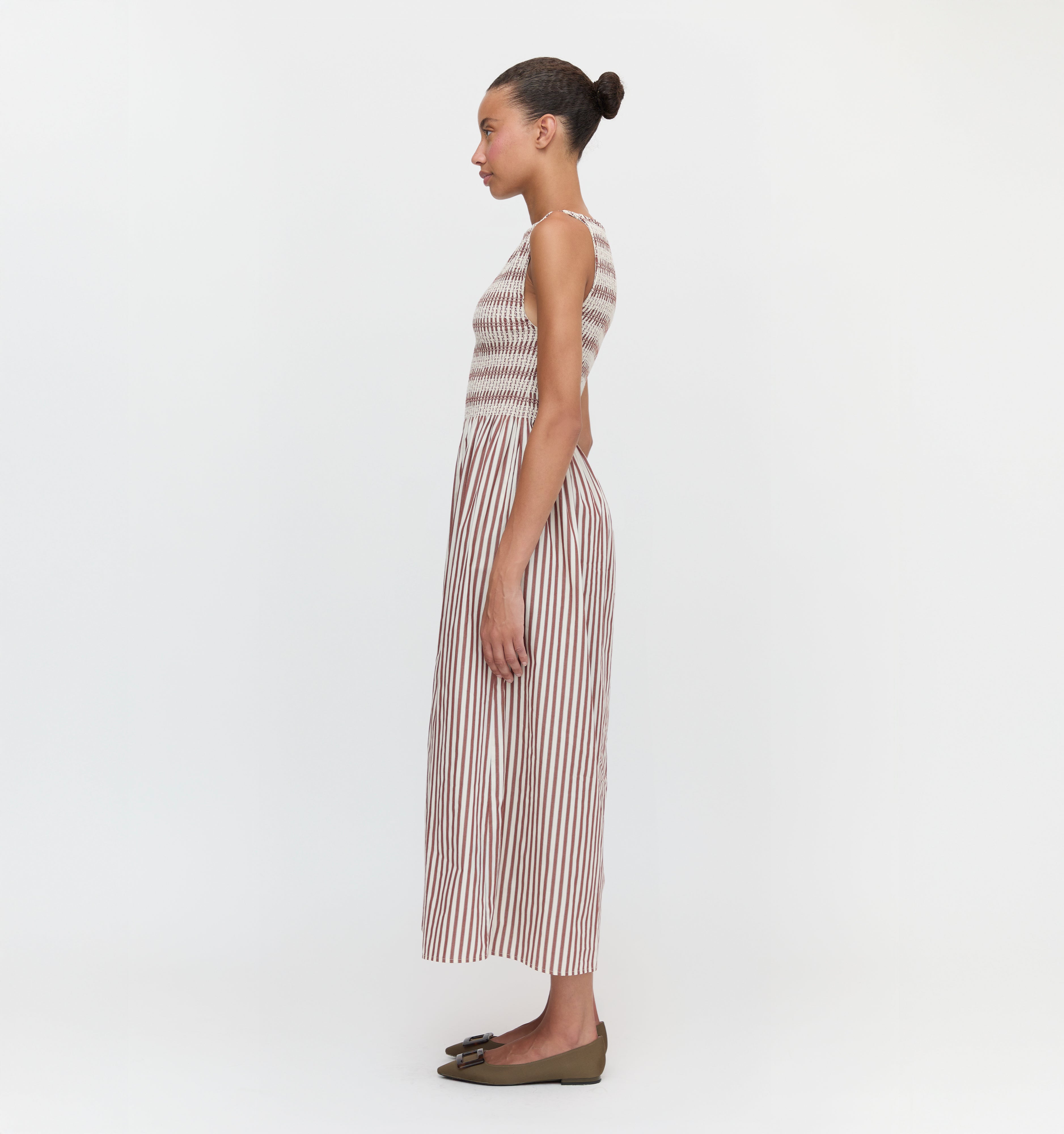 The Cosima Nap Dress in Rust Stripe color: Rust Stripe