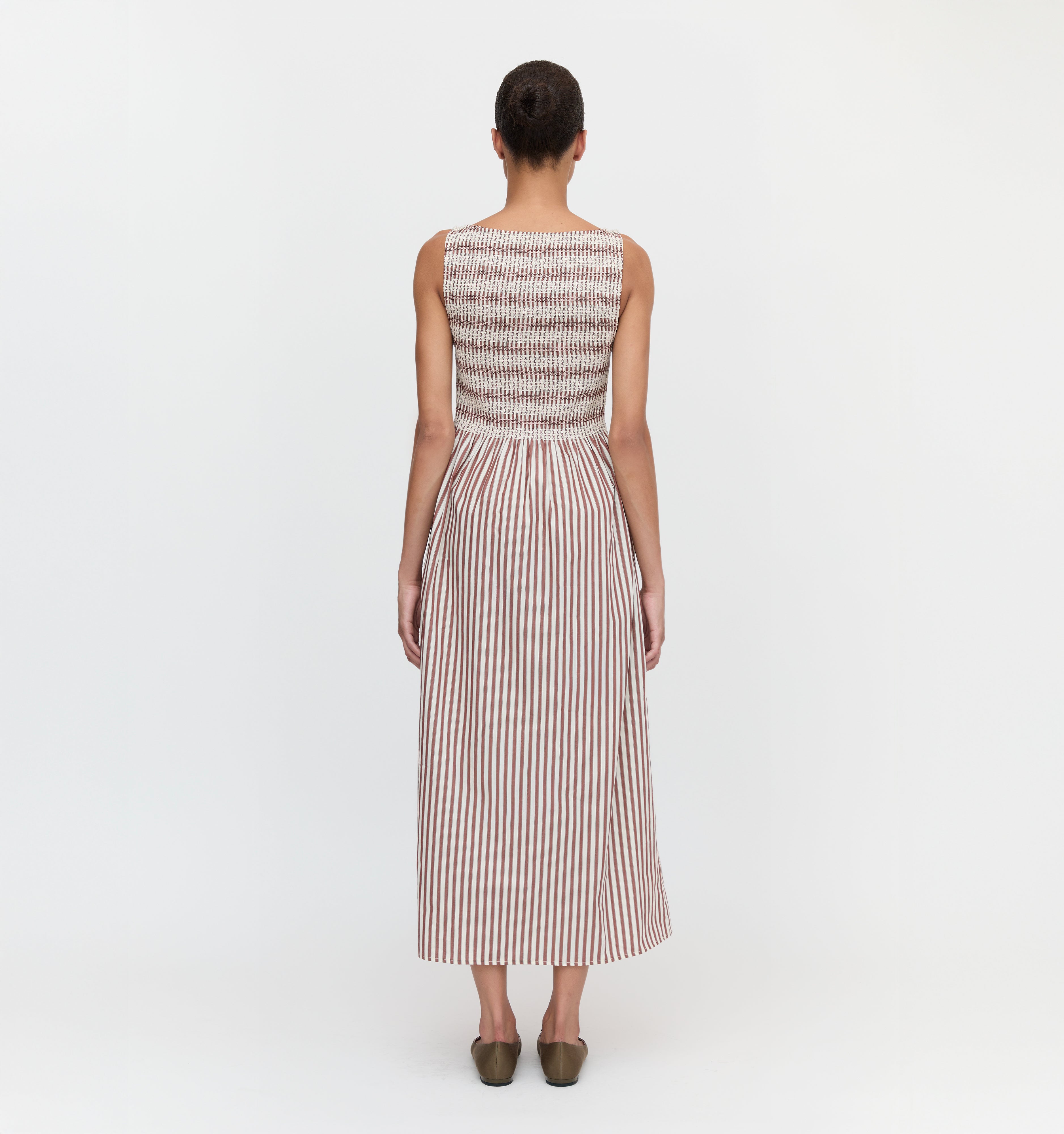The Cosima Nap Dress in Rust Stripe color: Rust Stripe