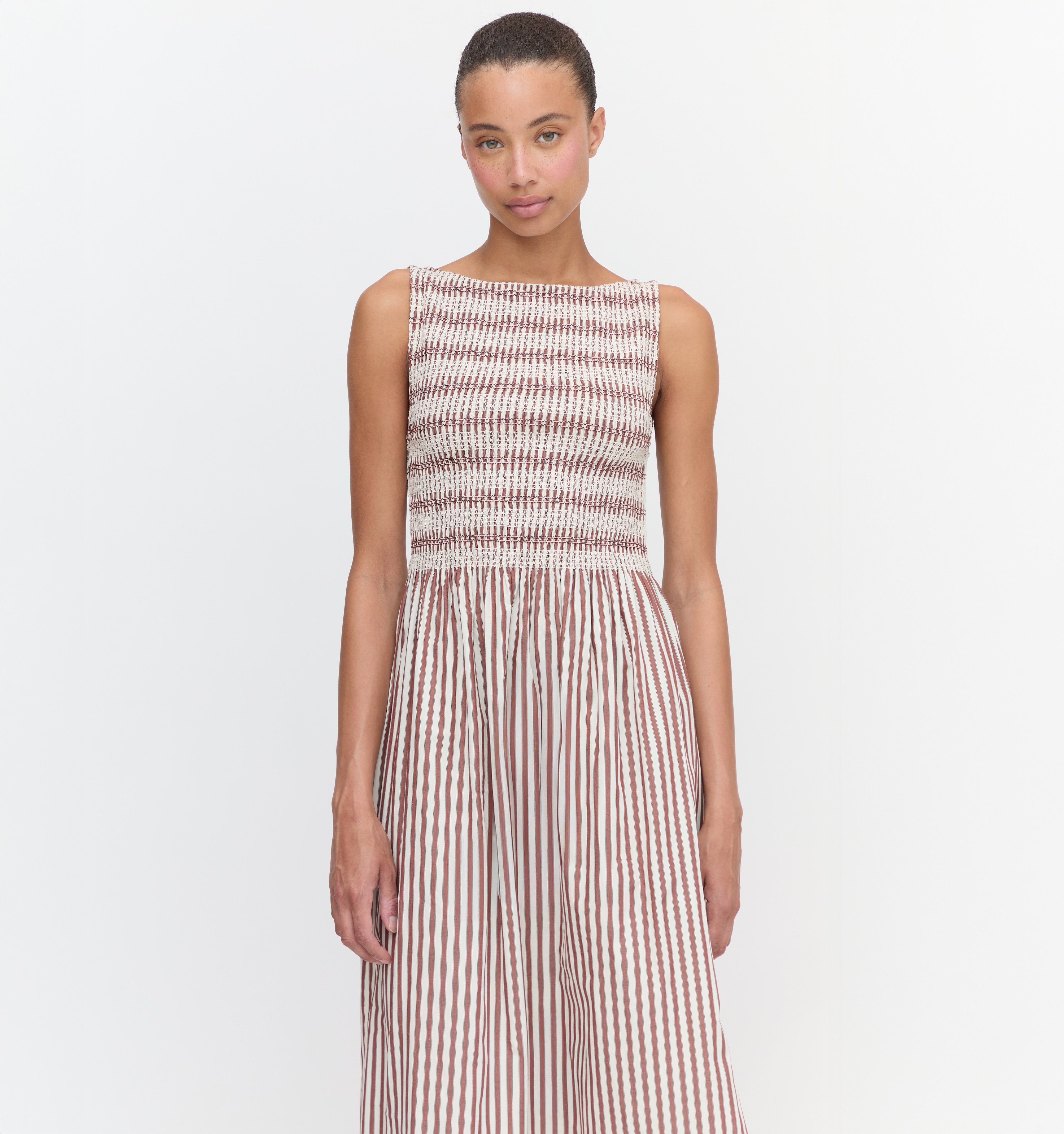 The Cosima Nap Dress in Rust Stripe color: Rust Stripe