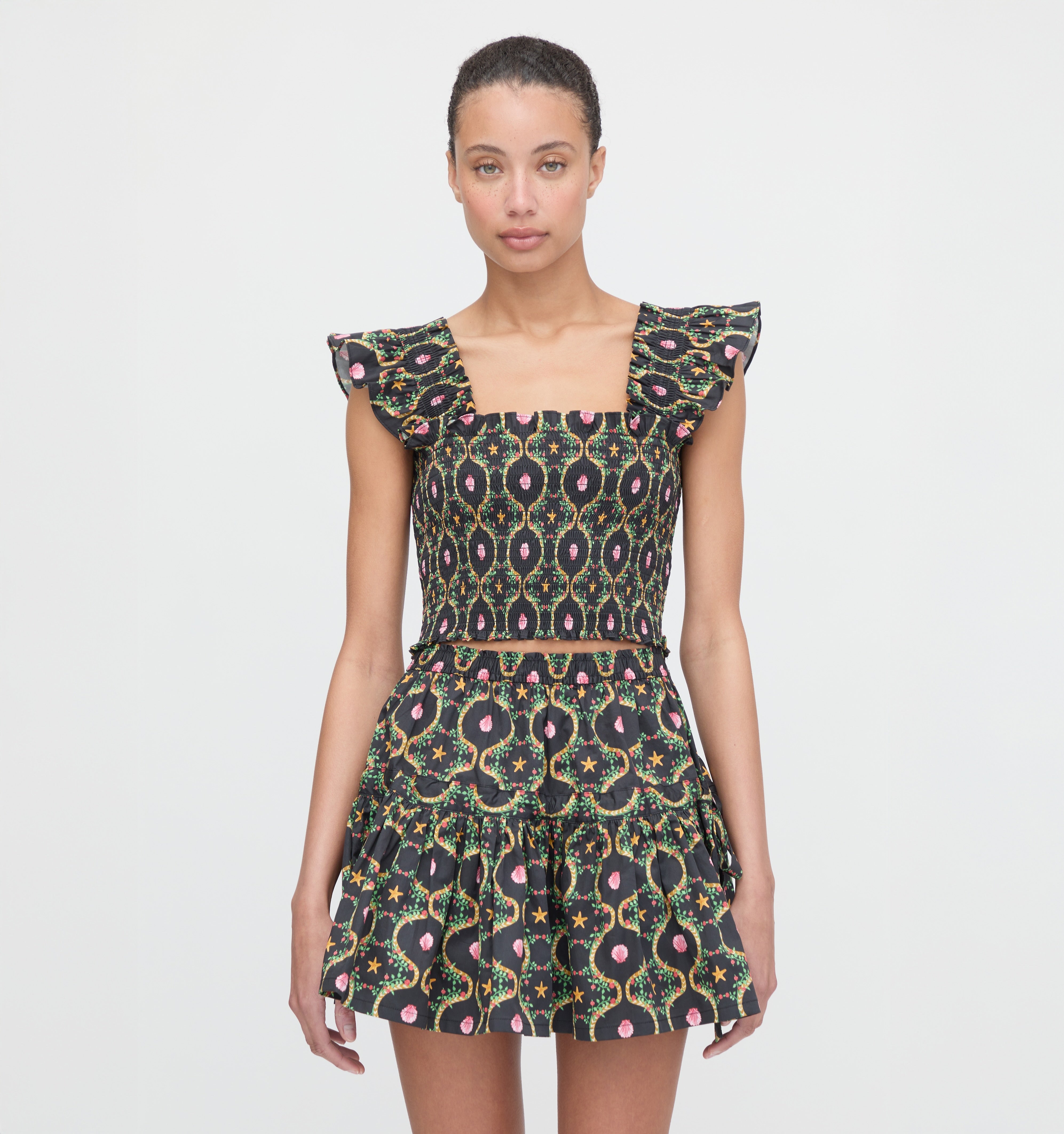 The Cropped Paz Top - Black Cisco Trellis