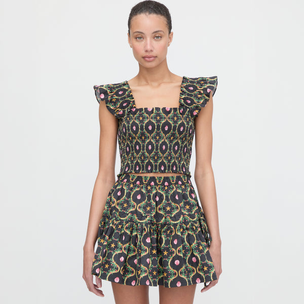 The Cropped Paz Top - Black Cisco Trellis – Hill House Home