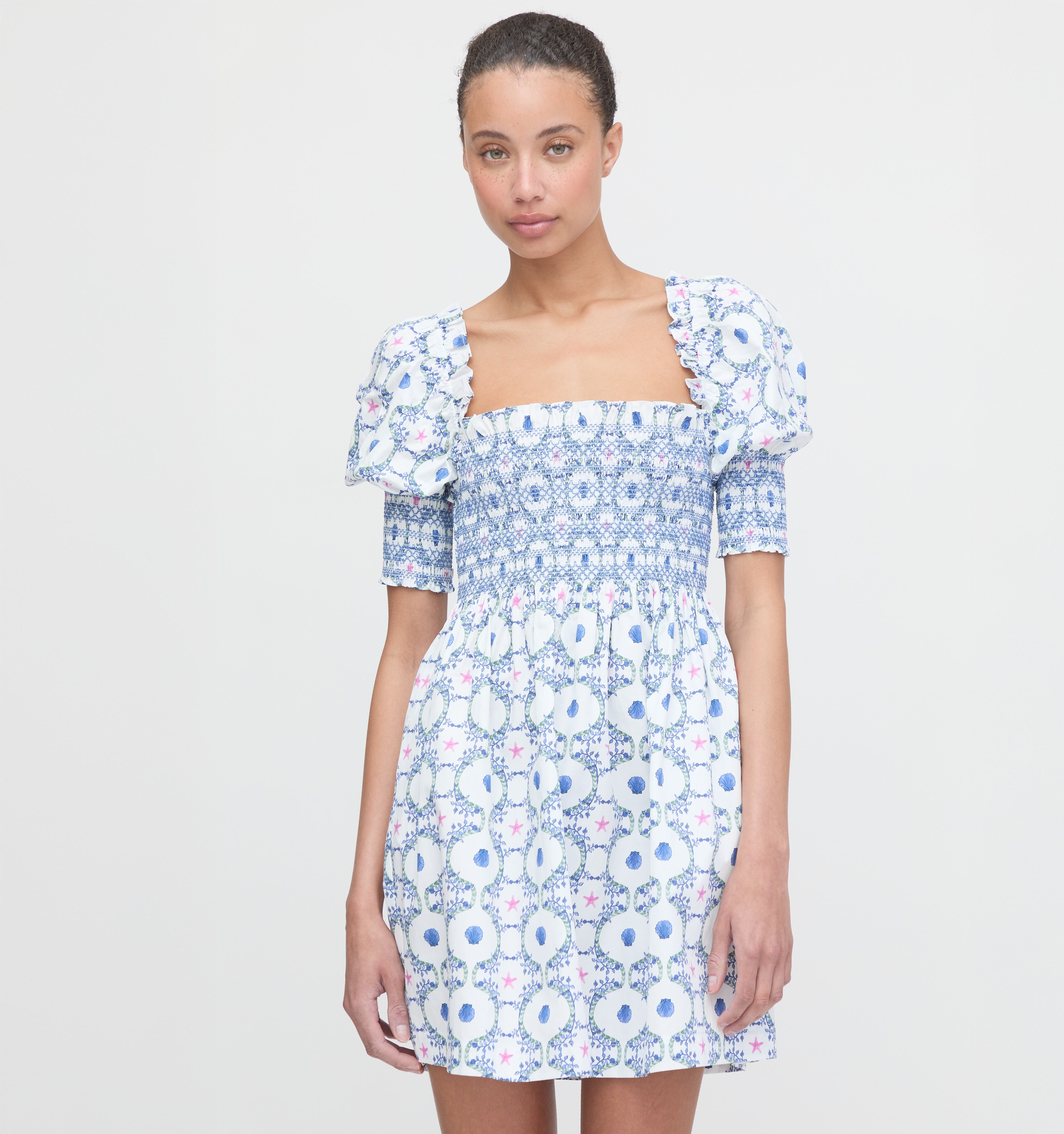 The Lila Nap Dress - White Cisco Trellis