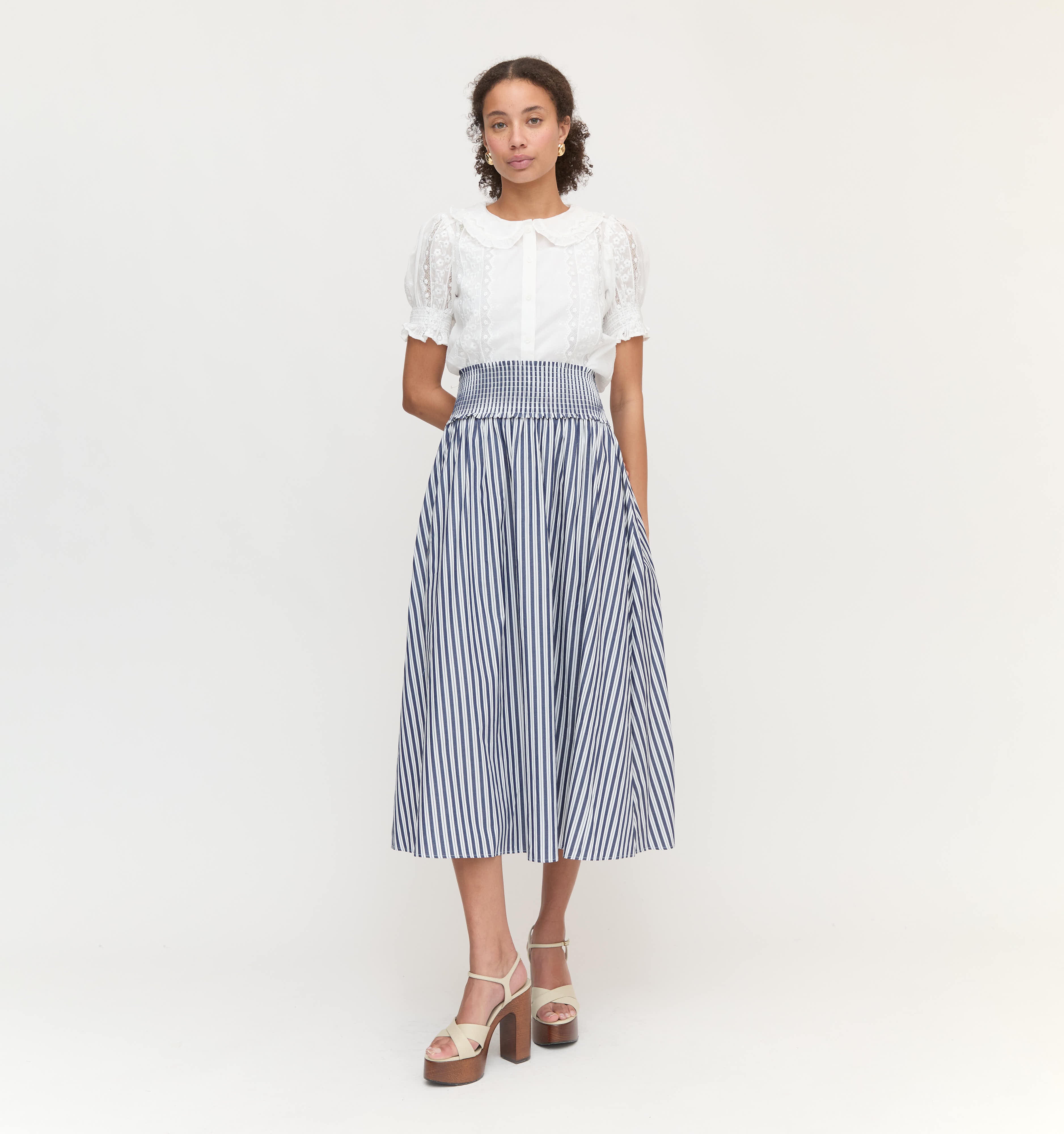 The Delphine Nap Skirt - Navy Stripe