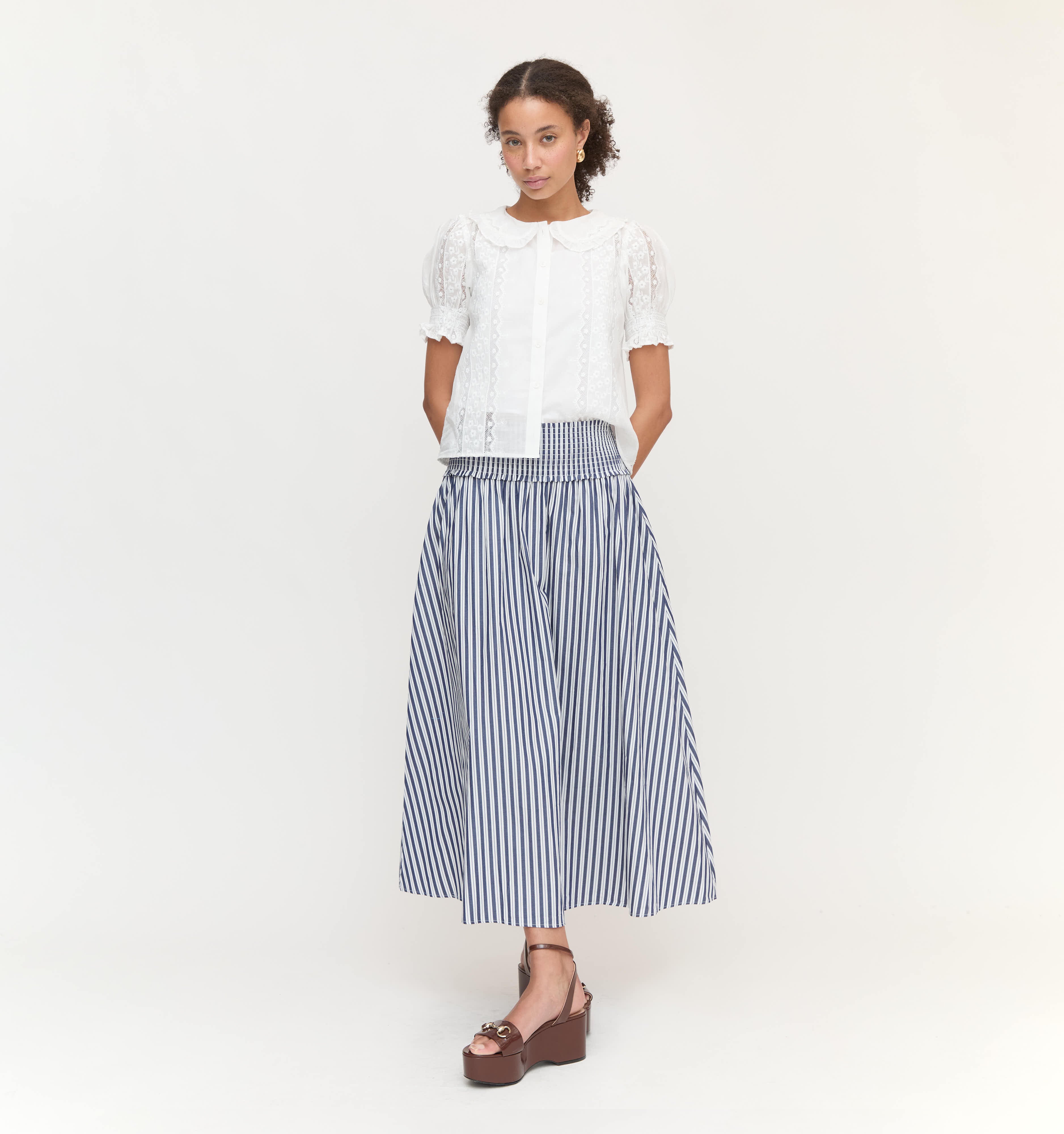 The Delphine Nap Skirt - Navy Stripe