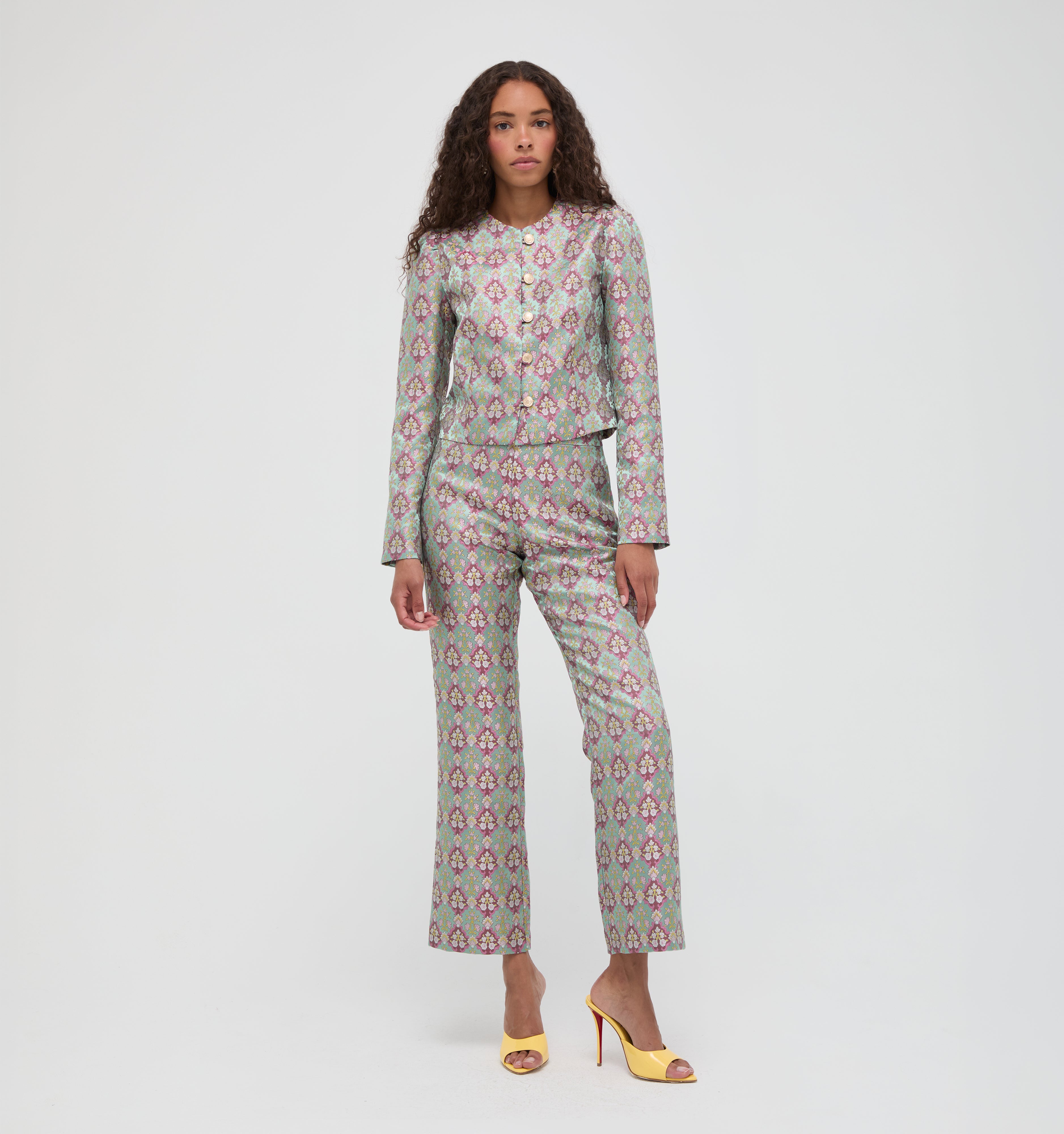 n*a様 house on the hill tile parent pant The Annina Pant - Brocade Diamond Block Berry/Green – Hill House Home