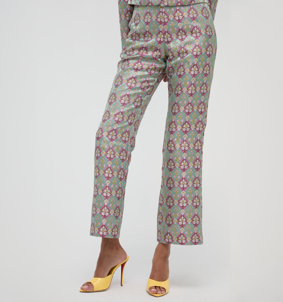 The Annina Pant - Brocade Diamond Block Berry/Green